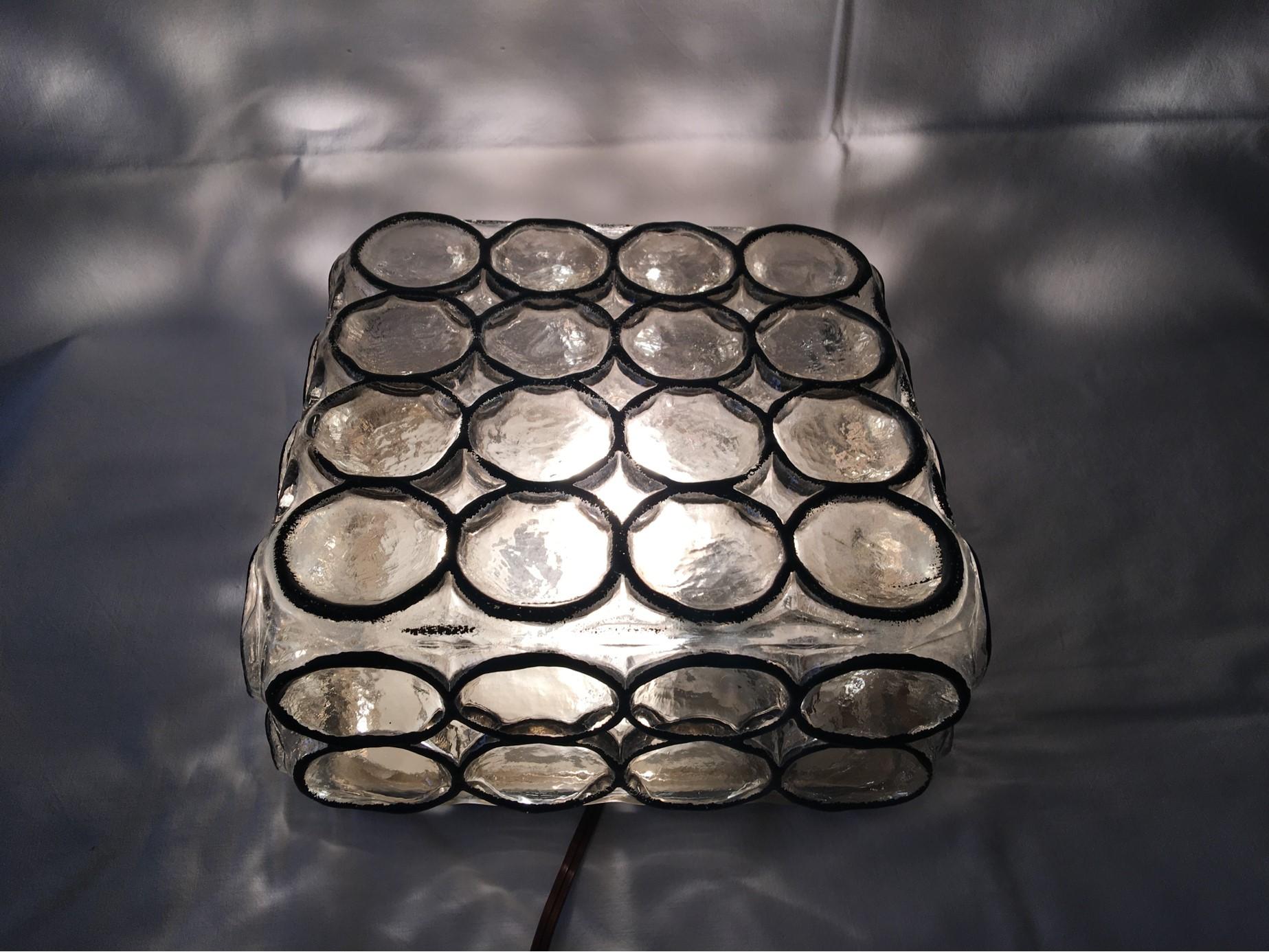 Iron Glass Square Flush Mount or Sconce by Glasshuette Limburg of Germany, 1960s For Sale 2