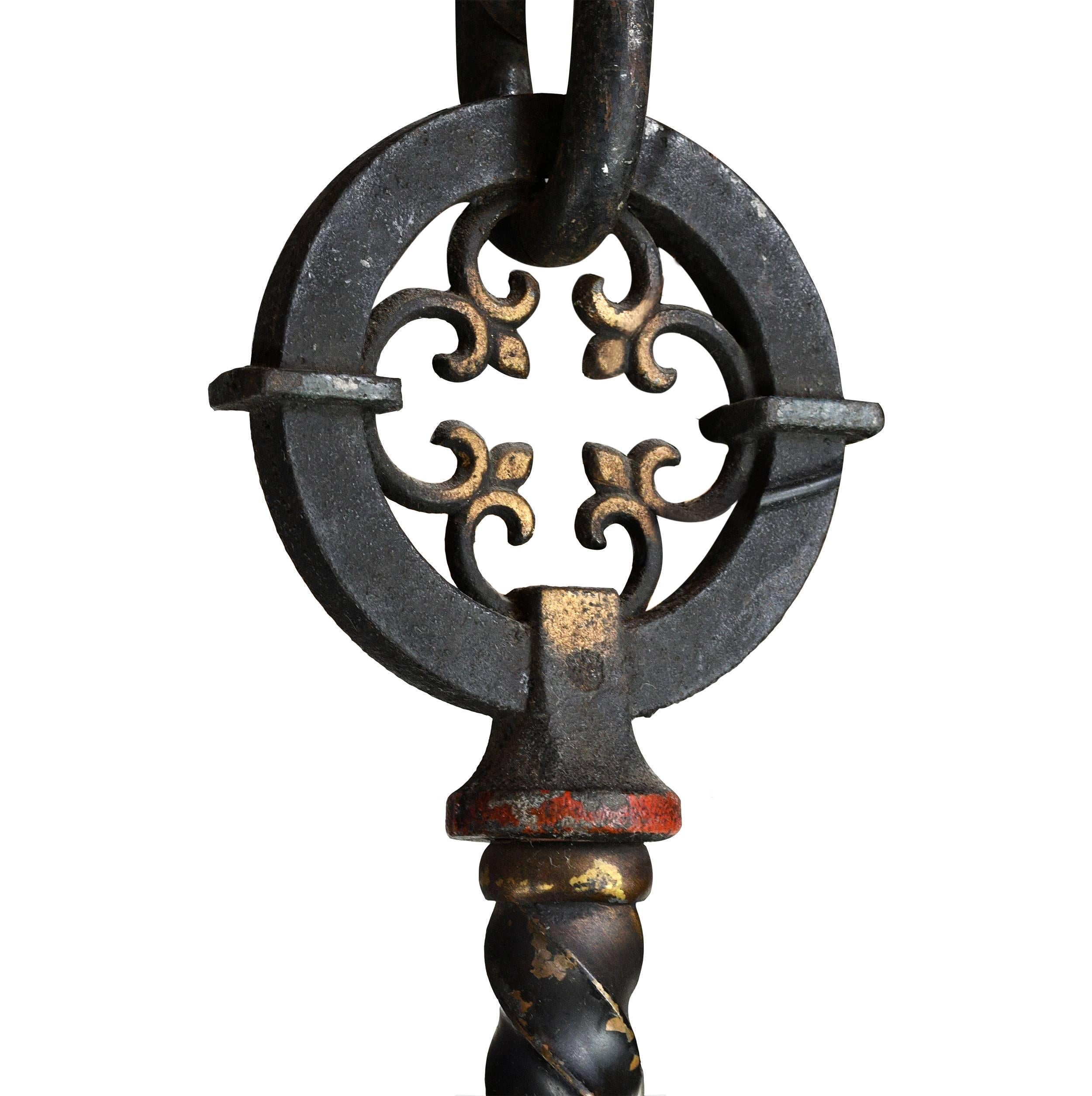 Iron Gothic Lantern Pendant with Iridescent Glass 1