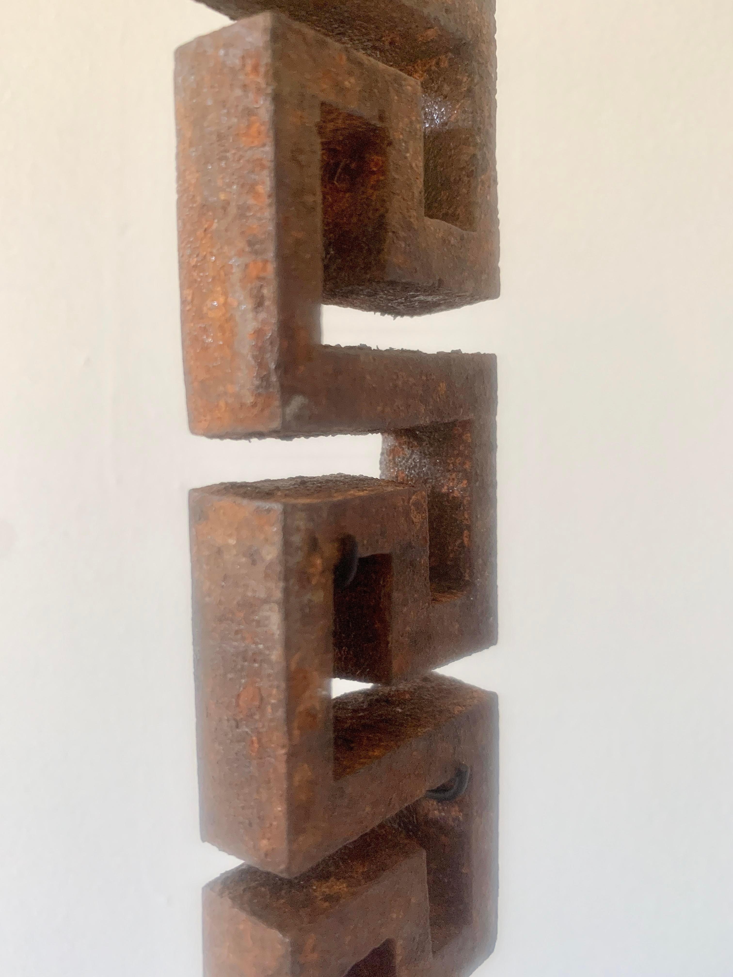 Iron Greek Key Fragments on Custom Mounts, Set of 3 In Good Condition For Sale In Elkhart, IN