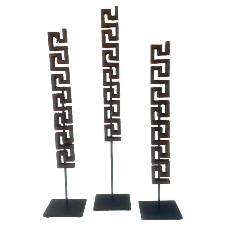 Iron Greek Key Fragments on Custom Mounts, Set of 3 For Sale at 1stDibs
