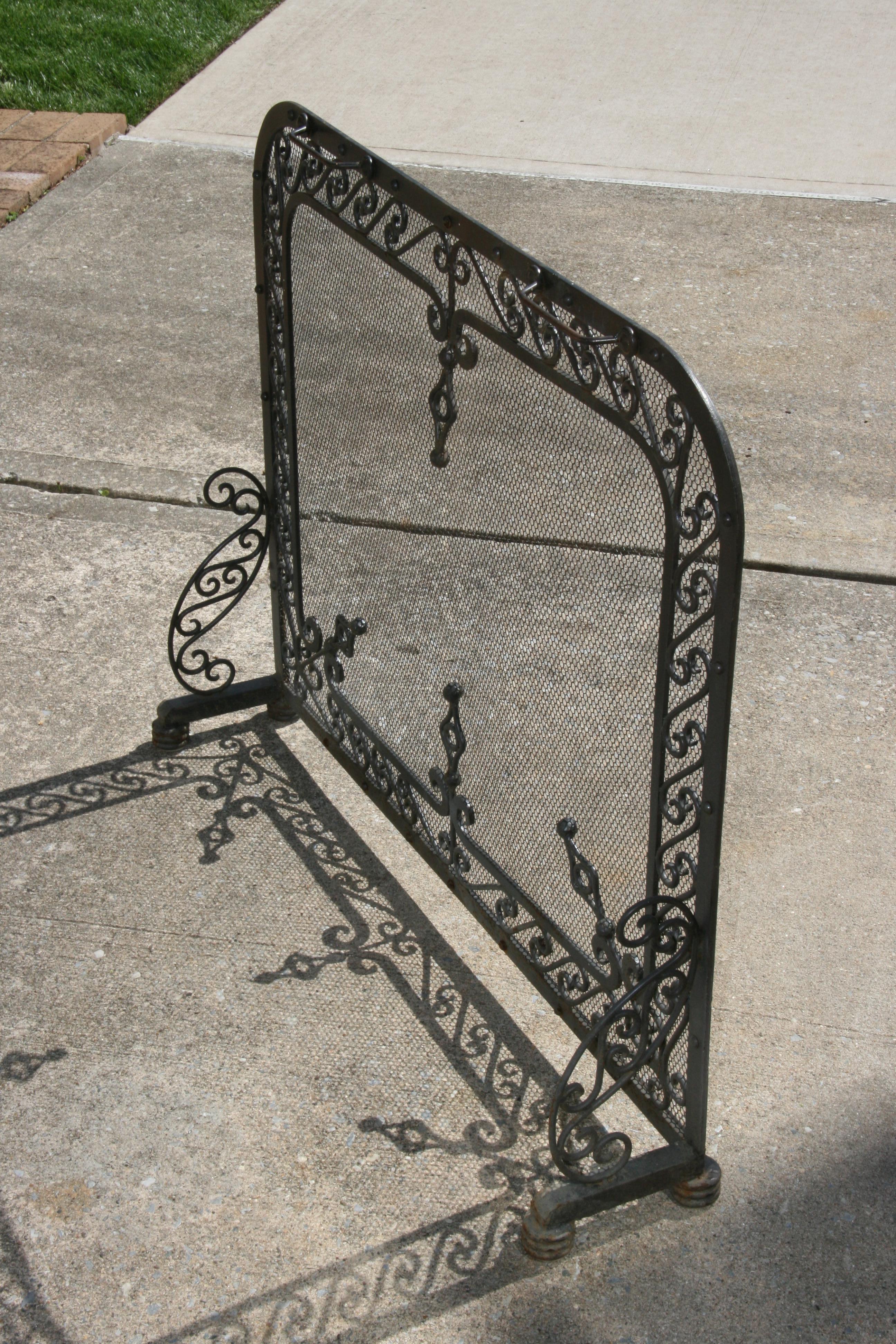 Antique French Iron Hand Forged Fireplace Screen 1920's 9