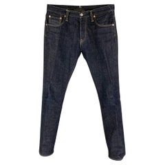 IRON HEART Größe 33 Dunkelblaue japanische Selvedge Denim-Jeans mit Knopfleiste