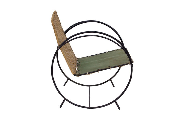 Iron Hoop Chair with Canvas Seat and Wicker Back- Unknown Designer For ...