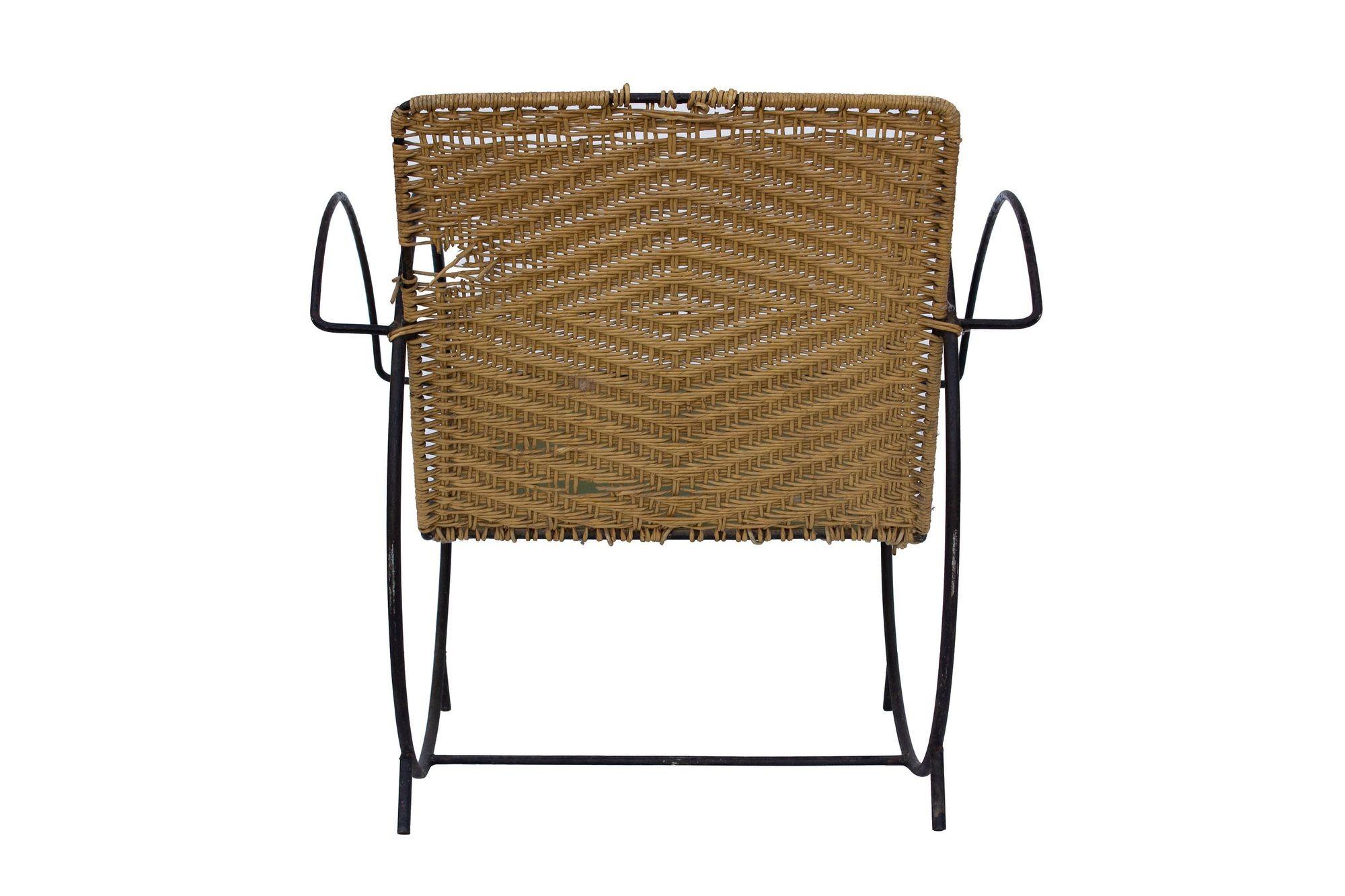 Iron Hoop Chair with Canvas Seat and Wicker Back- Unknown Designer For Sale 3