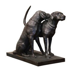 Iron Hunt Labradors Retrievers Sculpture Composition after A. Jacquemart