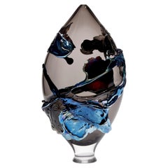 Iron I, a Unique Bronze, Grey & Blue Sculptural Glass Vessel by Bethany Wood