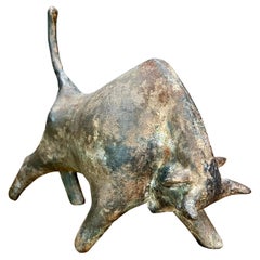 Iron Japanese Mid-Century Fighting Bull Market Sculpture