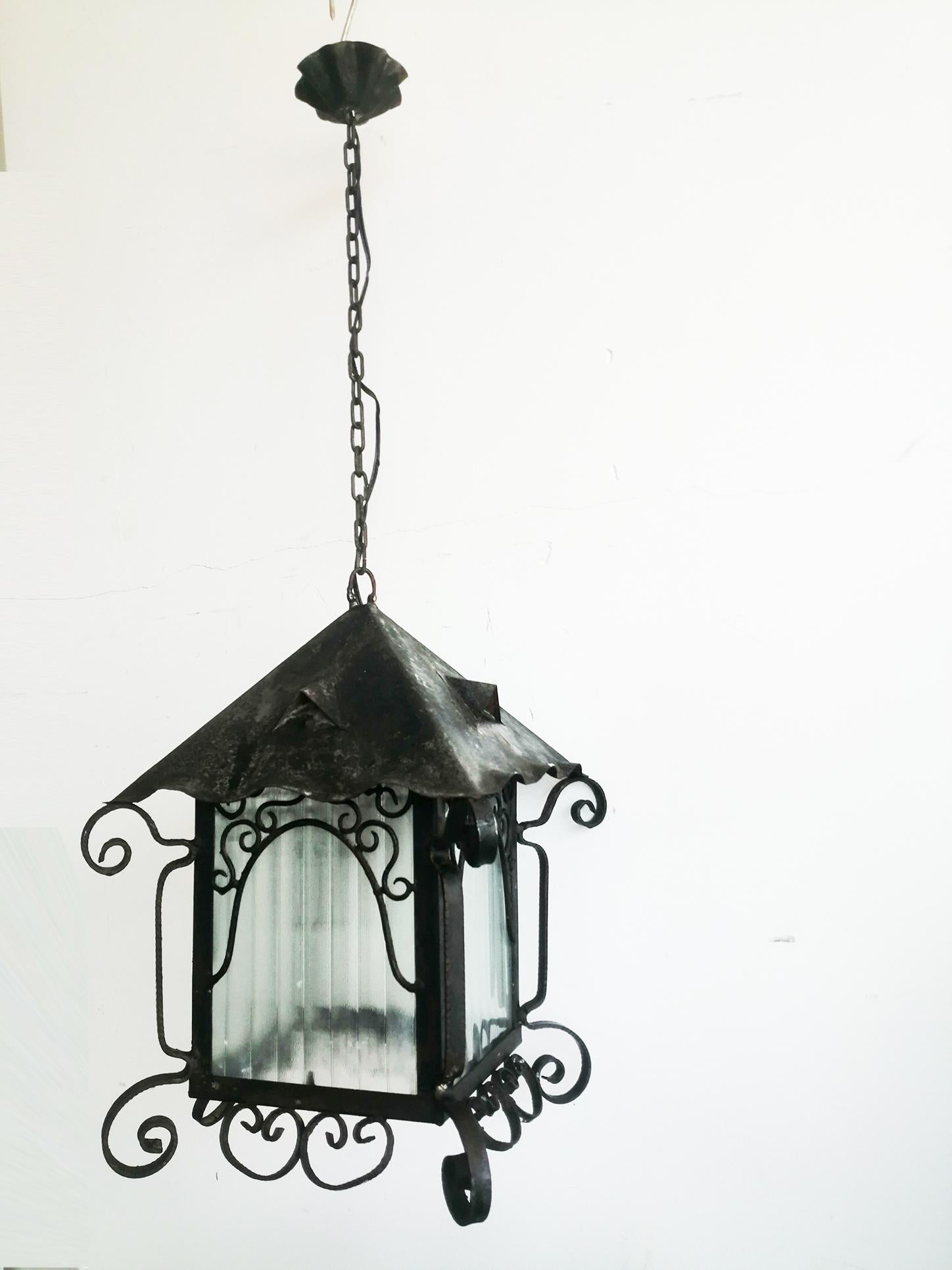  Lantern Iron Mid 20th Century Whit Bautiful Patina, 1950s 8