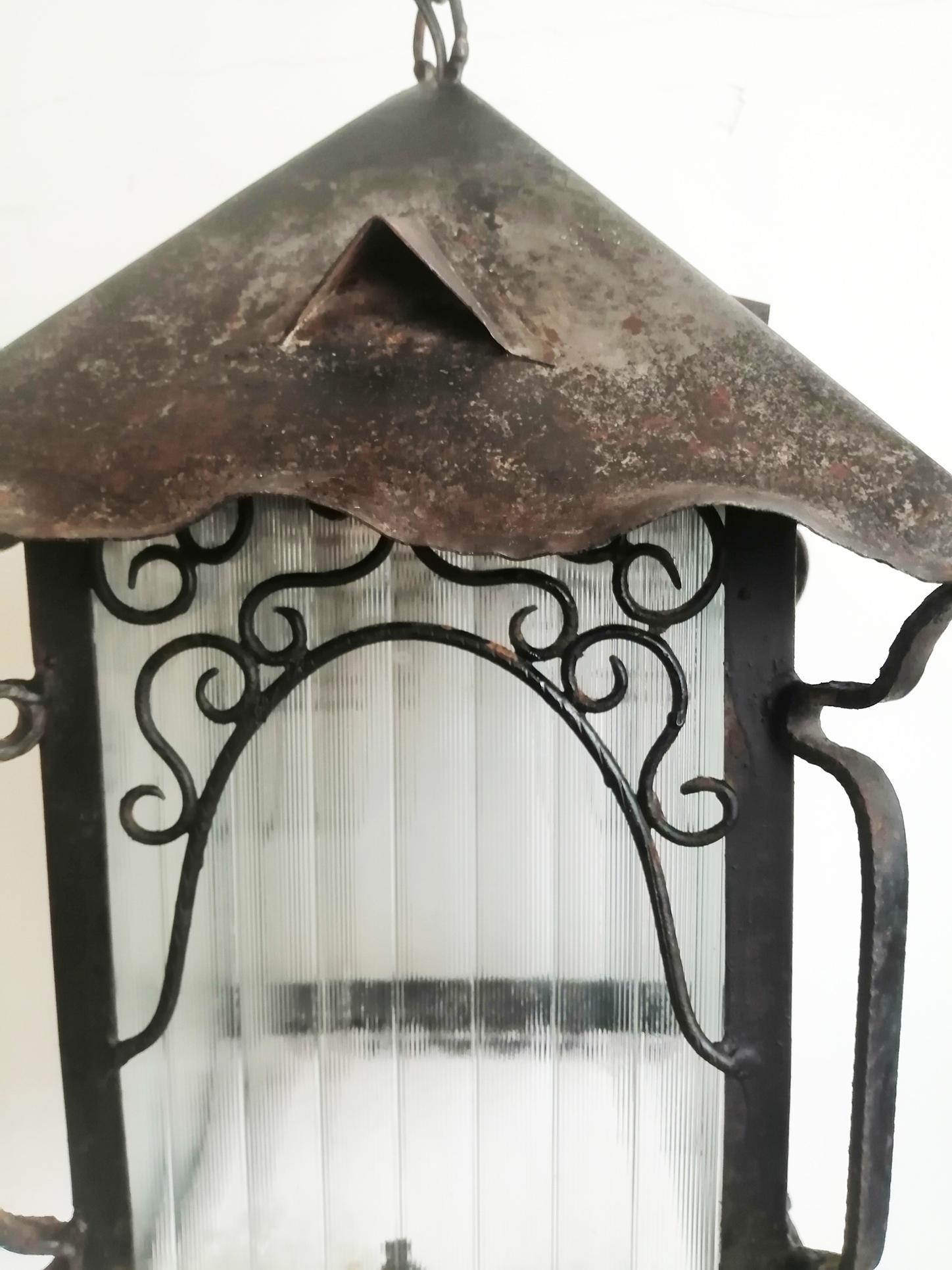  Lantern Iron Mid 20th Century Whit Bautiful Patina, 1950s In Good Condition In Mombuey, Zamora