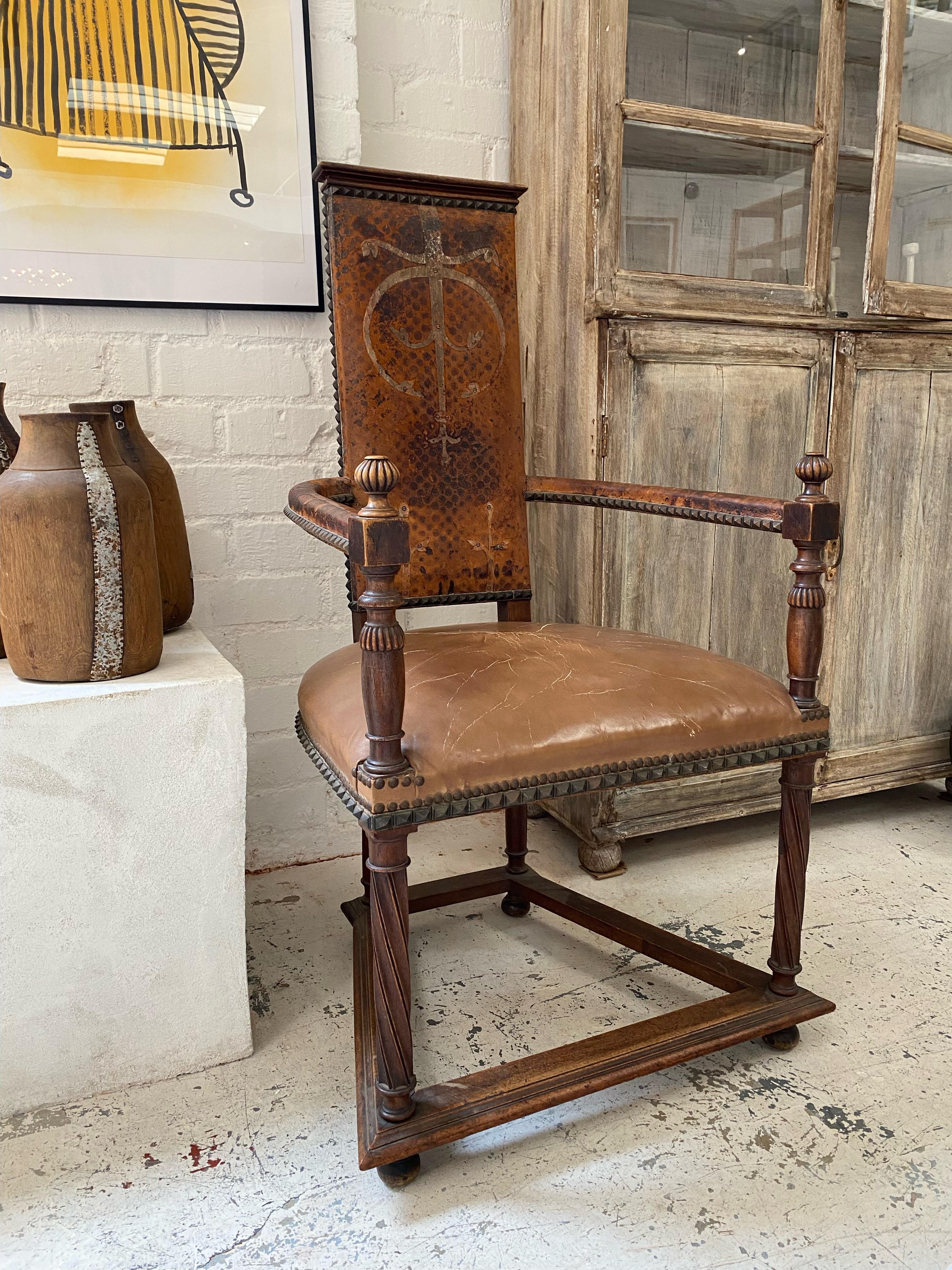 Fauteuil en fer et cuir Bon état à Los Angeles, CA
