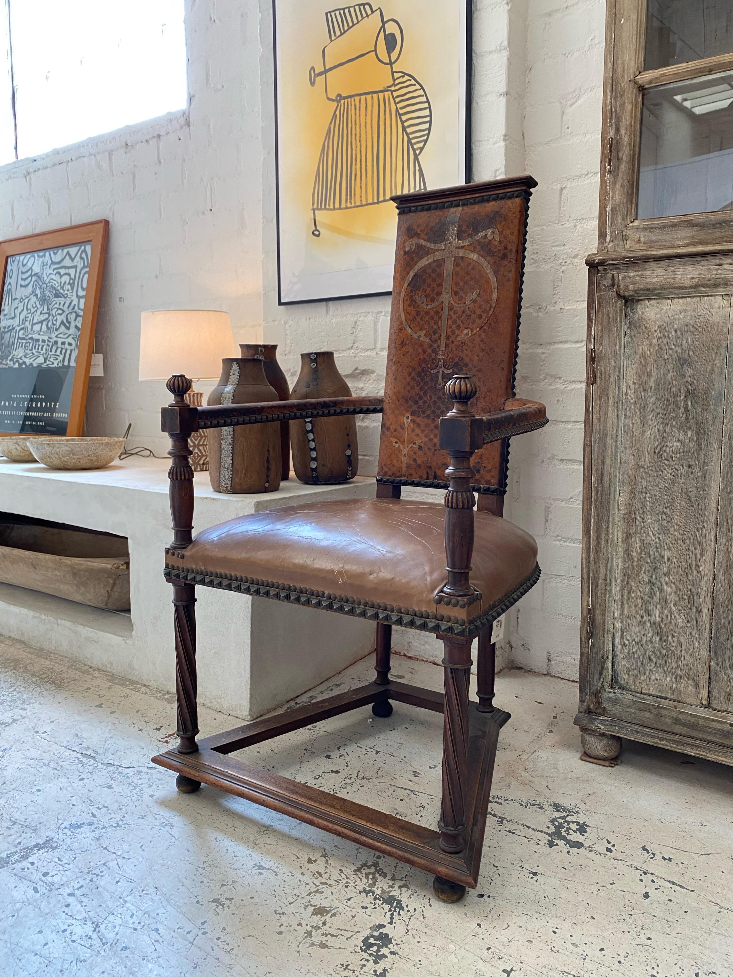 XIXe siècle Fauteuil en fer et cuir