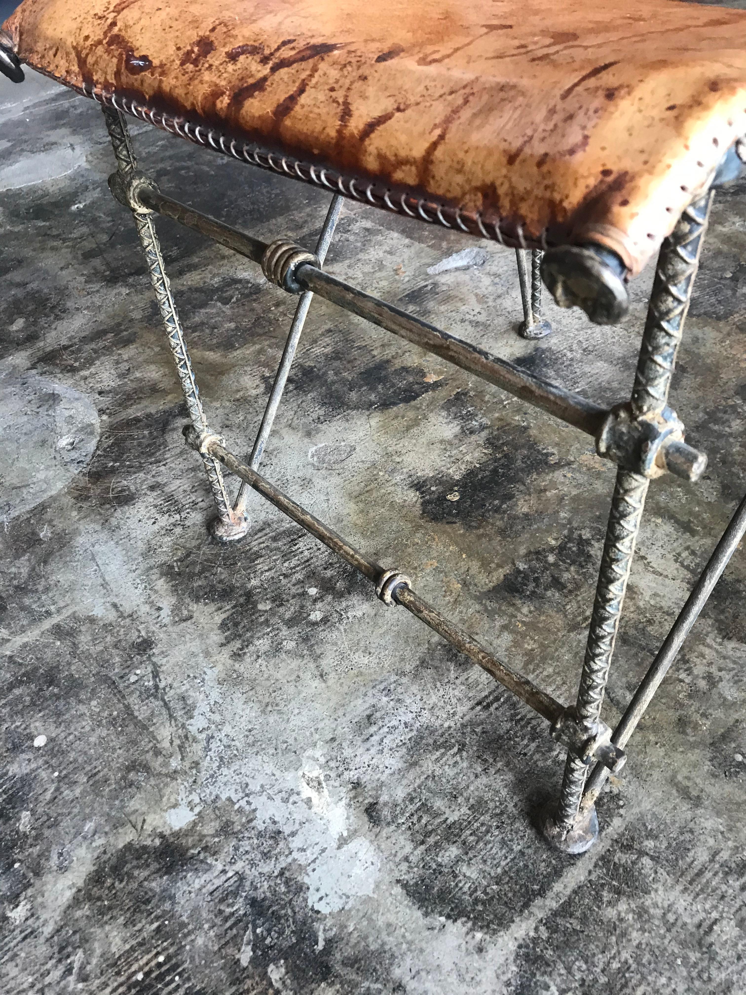 Iron & Leather Brutalist Dining Chair, Attributed to Ilana Goor For Sale 4