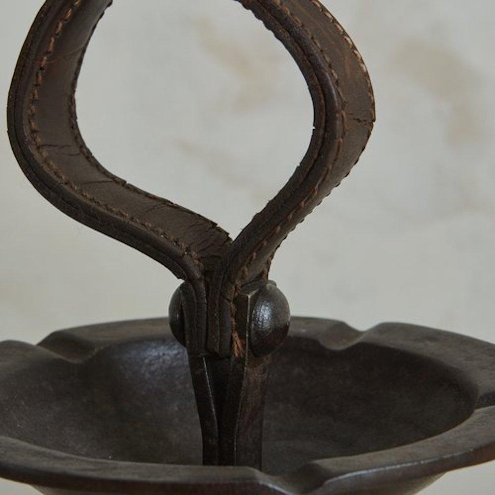 Iron + Leather Standing Catchall by Jean-Pierre Ryckaert, France 1950s In Good Condition In Chicago, IL