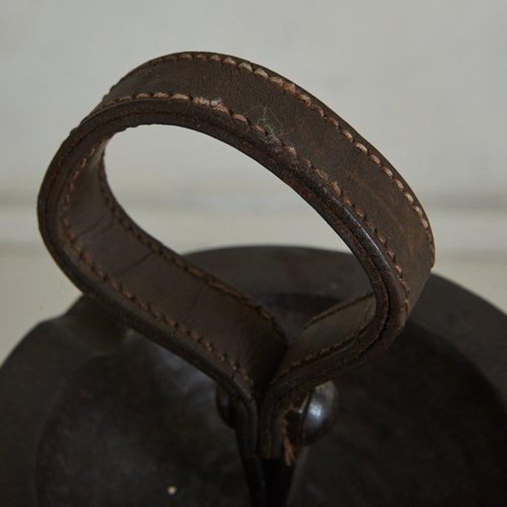 Mid-20th Century Iron + Leather Standing Catchall by Jean-Pierre Ryckaert, France 1950s