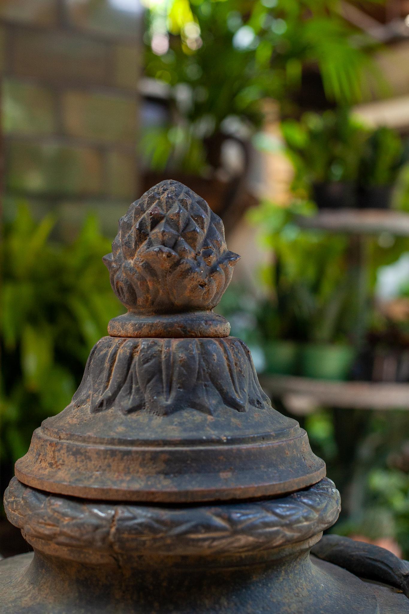 Fleurdetroit presents for your consideration, this classic, garden, lidded finial, which is flanked by two grotesque portrait cartouches.
 