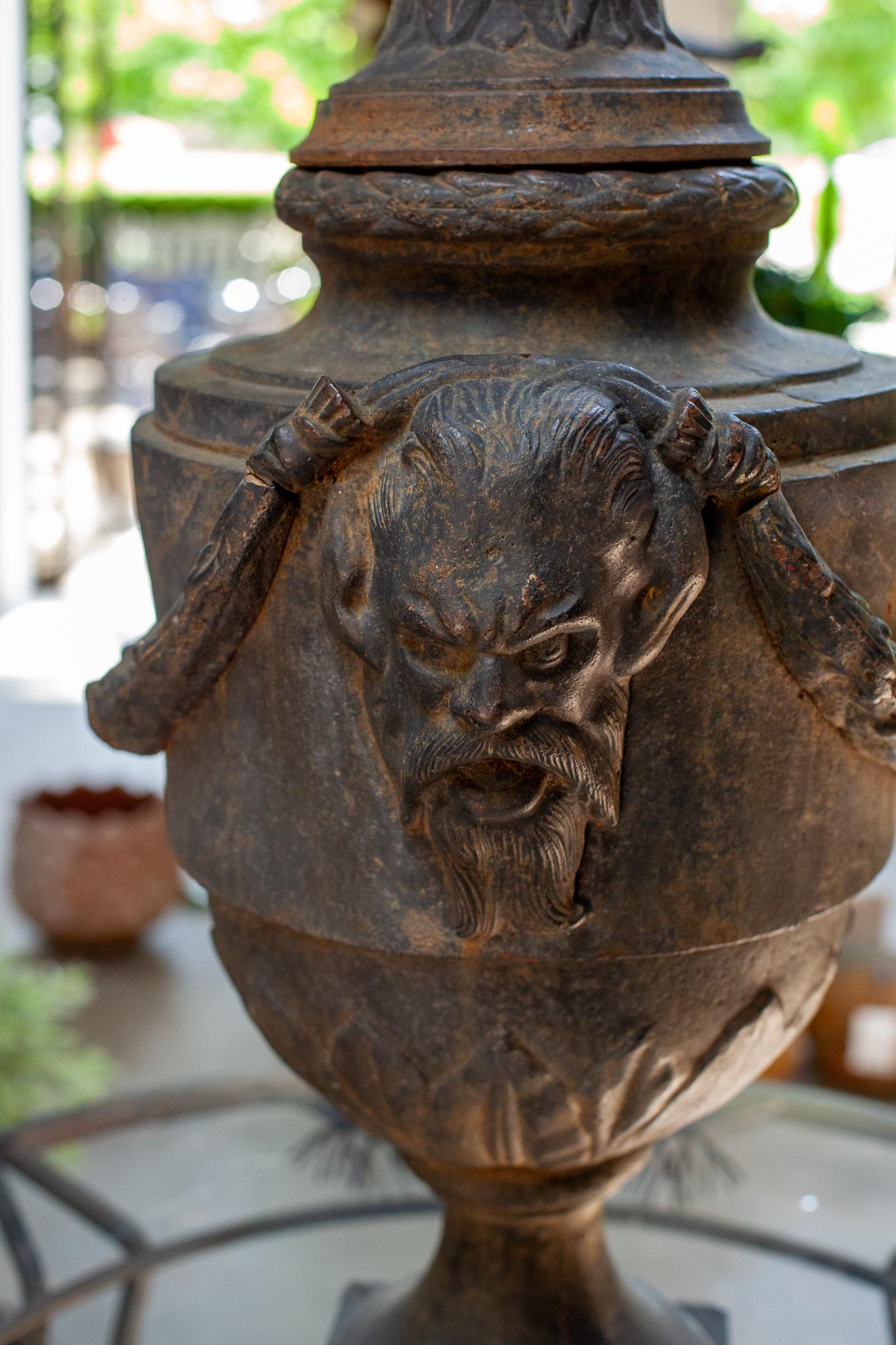 Adam Style Iron Lidded Finial with Classical Grotesque Cartouches in the Style of Adam For Sale