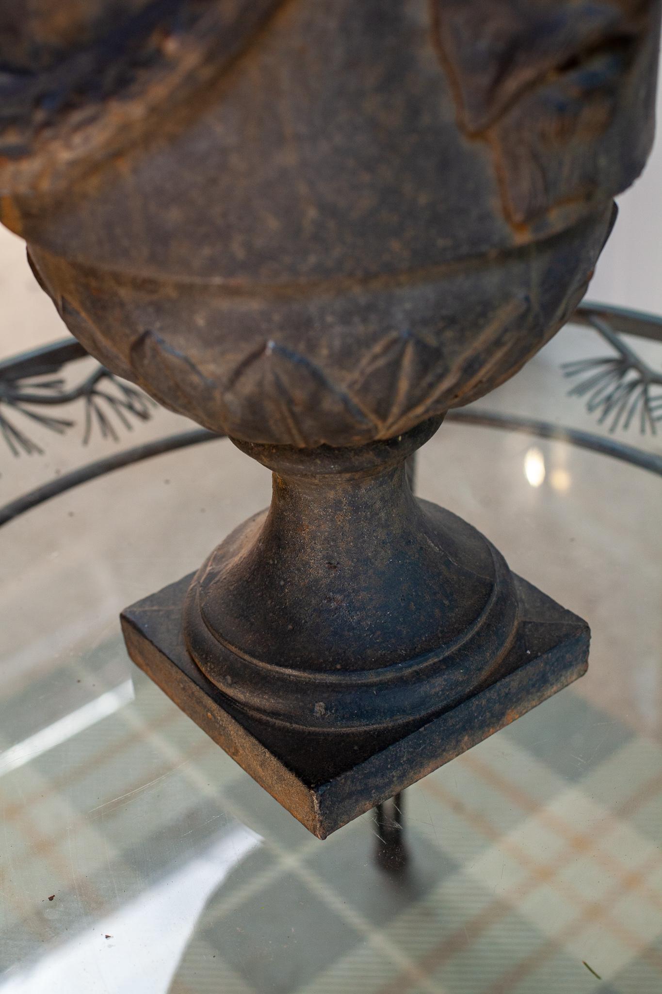 20th Century Iron Lidded Finial with Classical Grotesque Cartouches in the Style of Adam For Sale