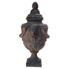 Iron Lidded Finial with Classical Grotesque Cartouches in the Style of Adam