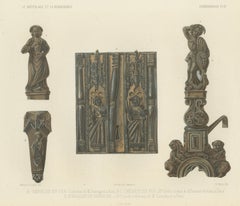 Iron Lock, Firedogs and Hasp, Antique Chromolithograph, 1851