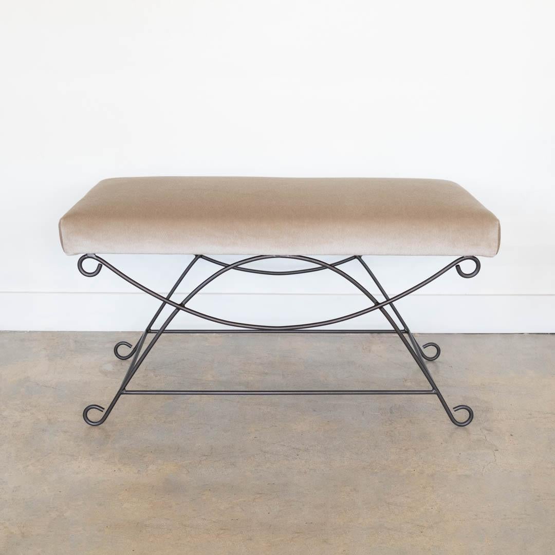 Panoplie Iron Loop Bench, Brown Mohair In New Condition For Sale In Los Angeles, CA