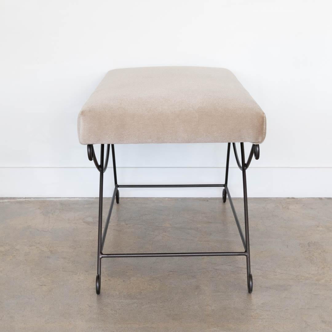 Contemporary Panoplie Iron Loop Bench, Brown Mohair For Sale