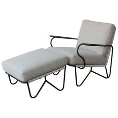 Iron Lounge Chair and Ottoman in Alpaca Boucle Upholstery, U.S.A, 1950s.