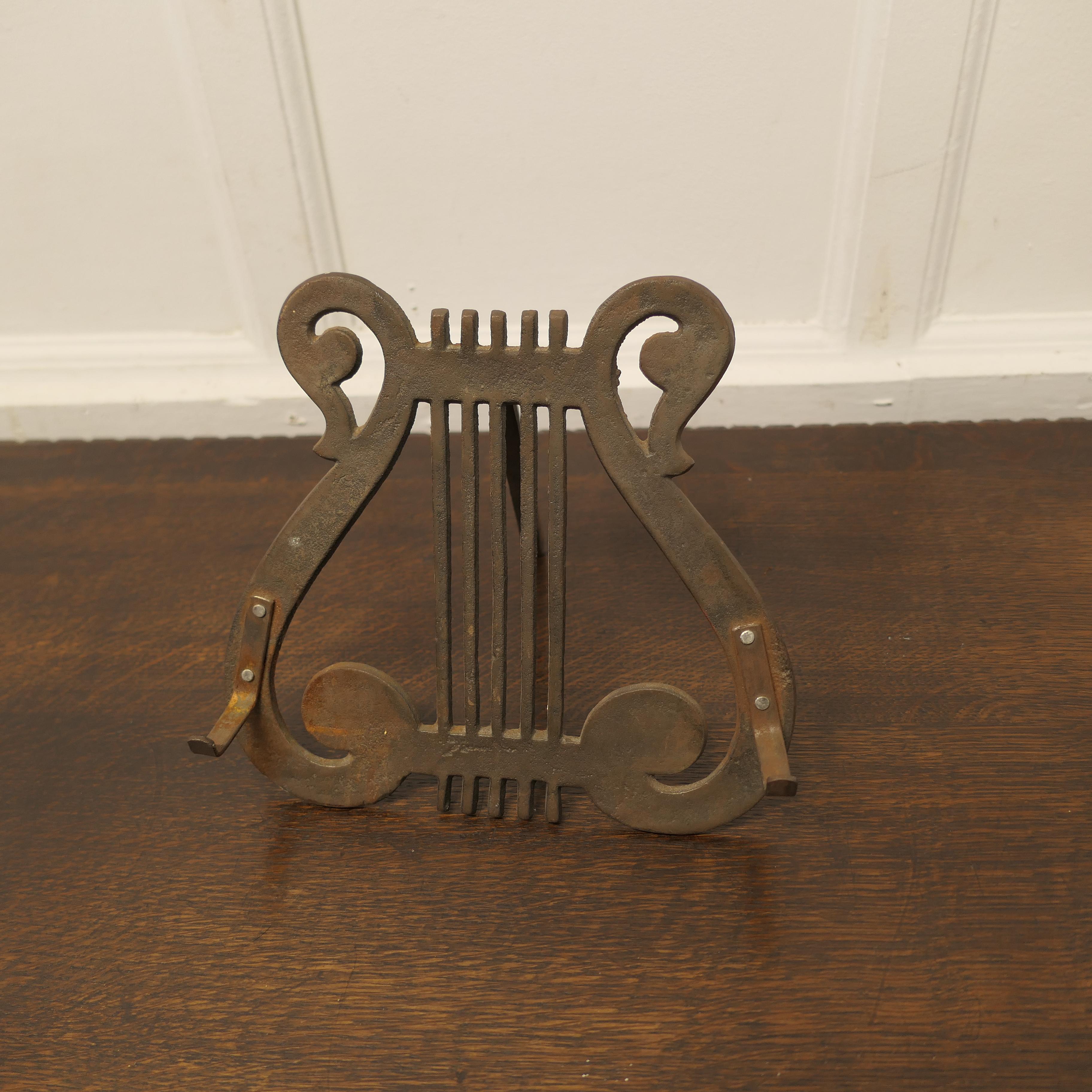 Arts and Crafts Iron Lyre Music Stand or Book Rest  This is a charming piece  For Sale