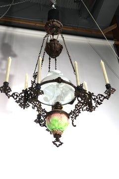 Kronleuchter aus Eisen, Majolika und Glas für Öl und Kerzen
