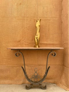 Iron + Marble French Art Deco Poillerat-Style Wall-Mounted Console Table
