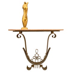 Iron + Marble French Art Deco Poillerat-Style Wall-Mounted Console Table