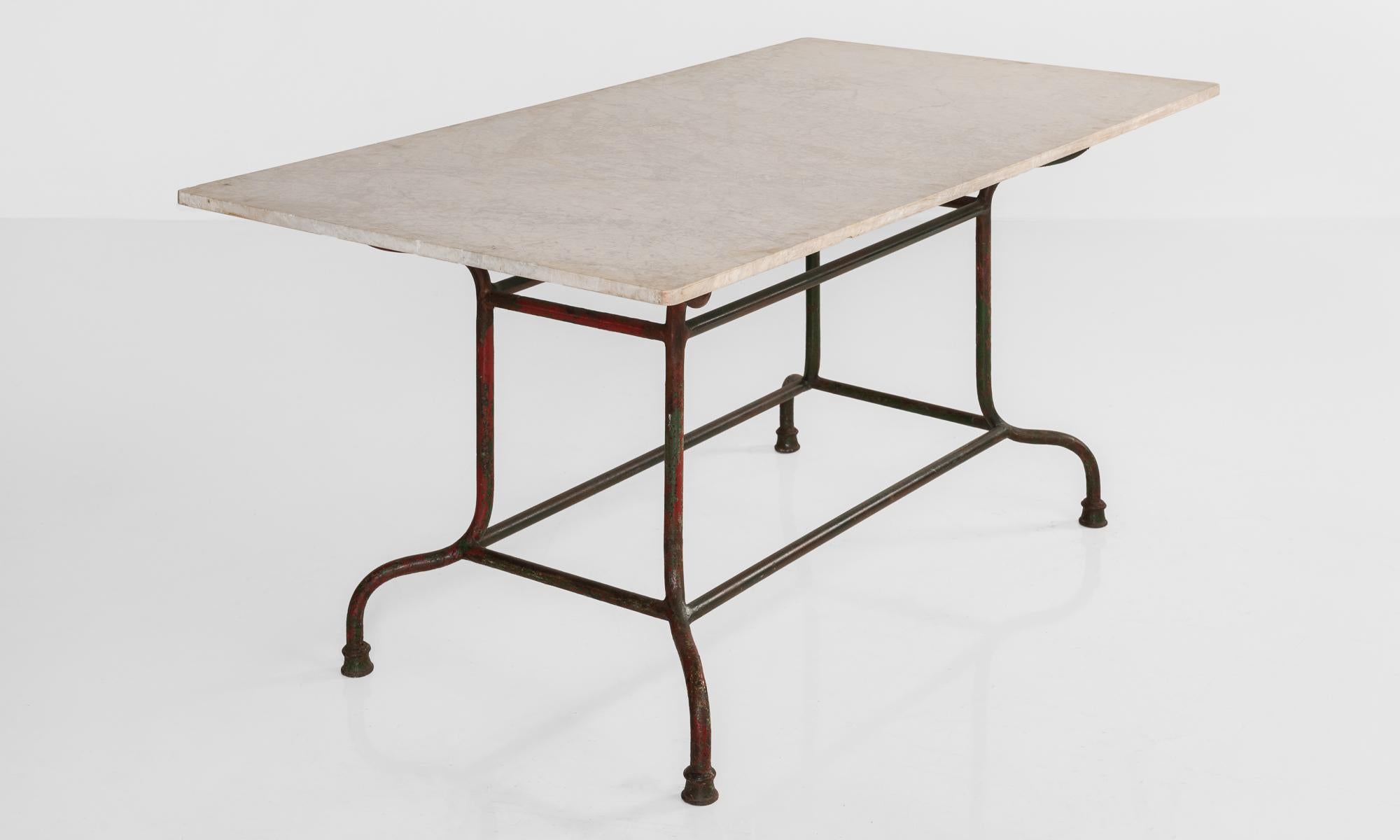 Painted Iron & Marble Table, France, circa 1920