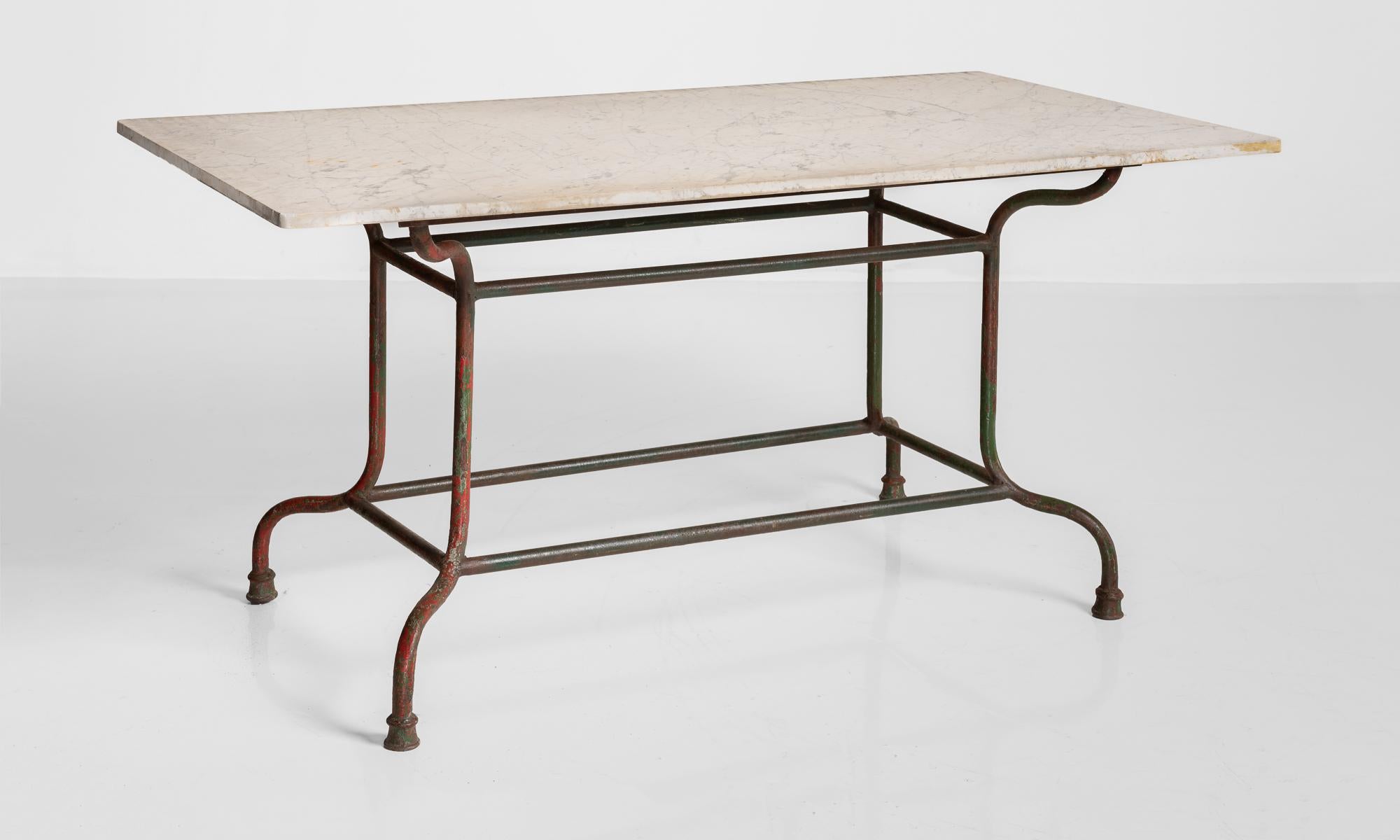 Early 20th Century Iron & Marble Table, France, circa 1920