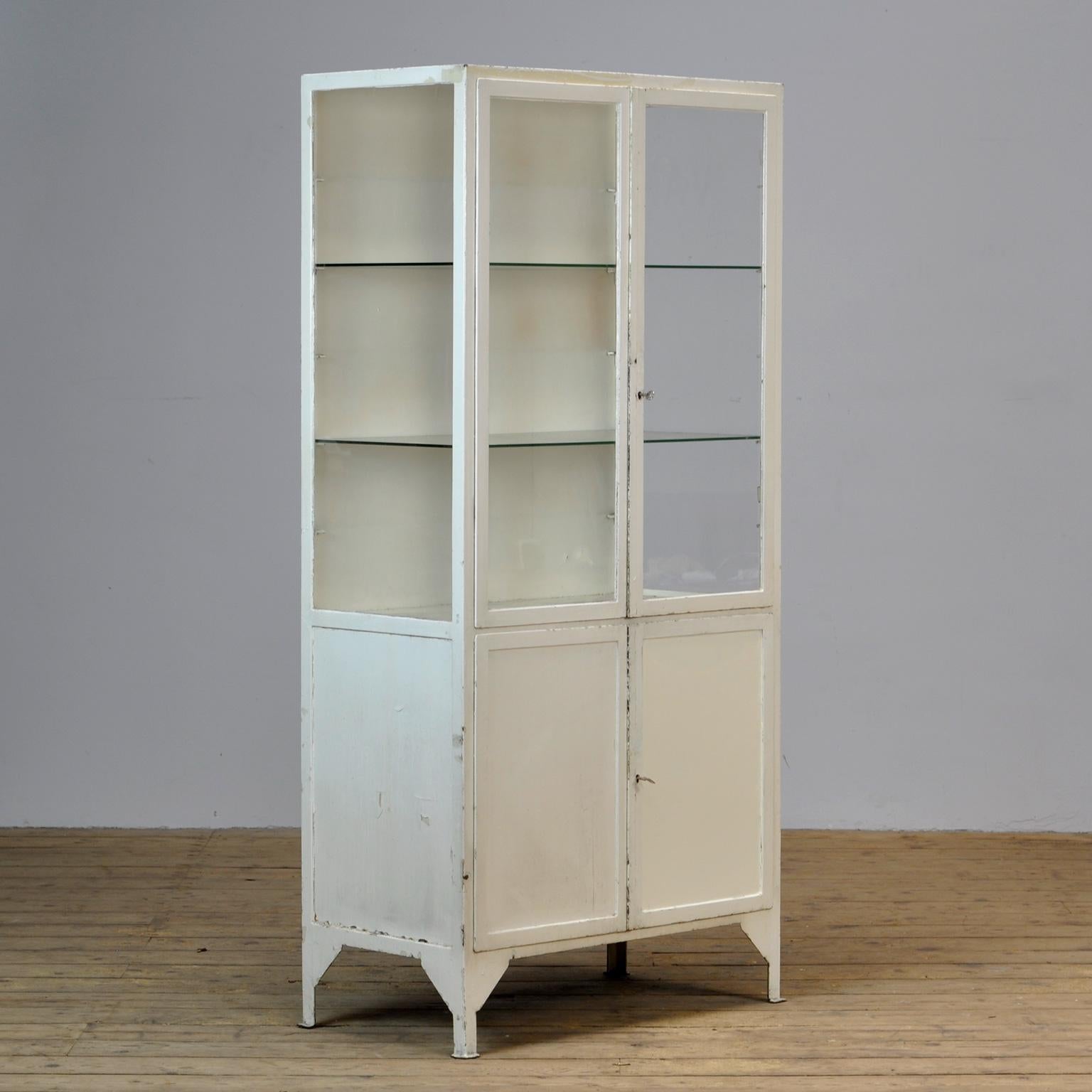 Industrial Iron Medical Display Cabinet, 1930s