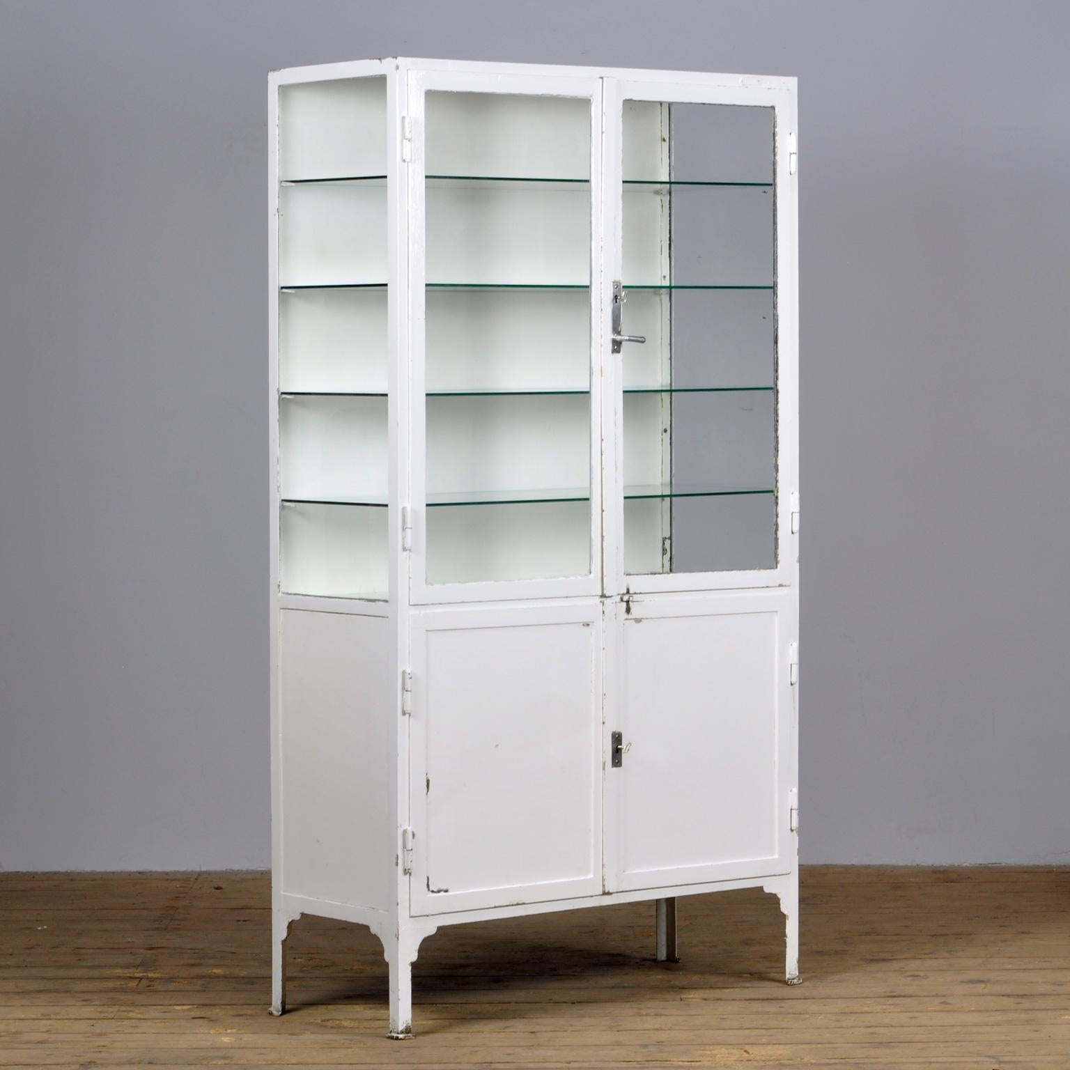 Industrial Iron Medical Display Cabinet, 1940s
