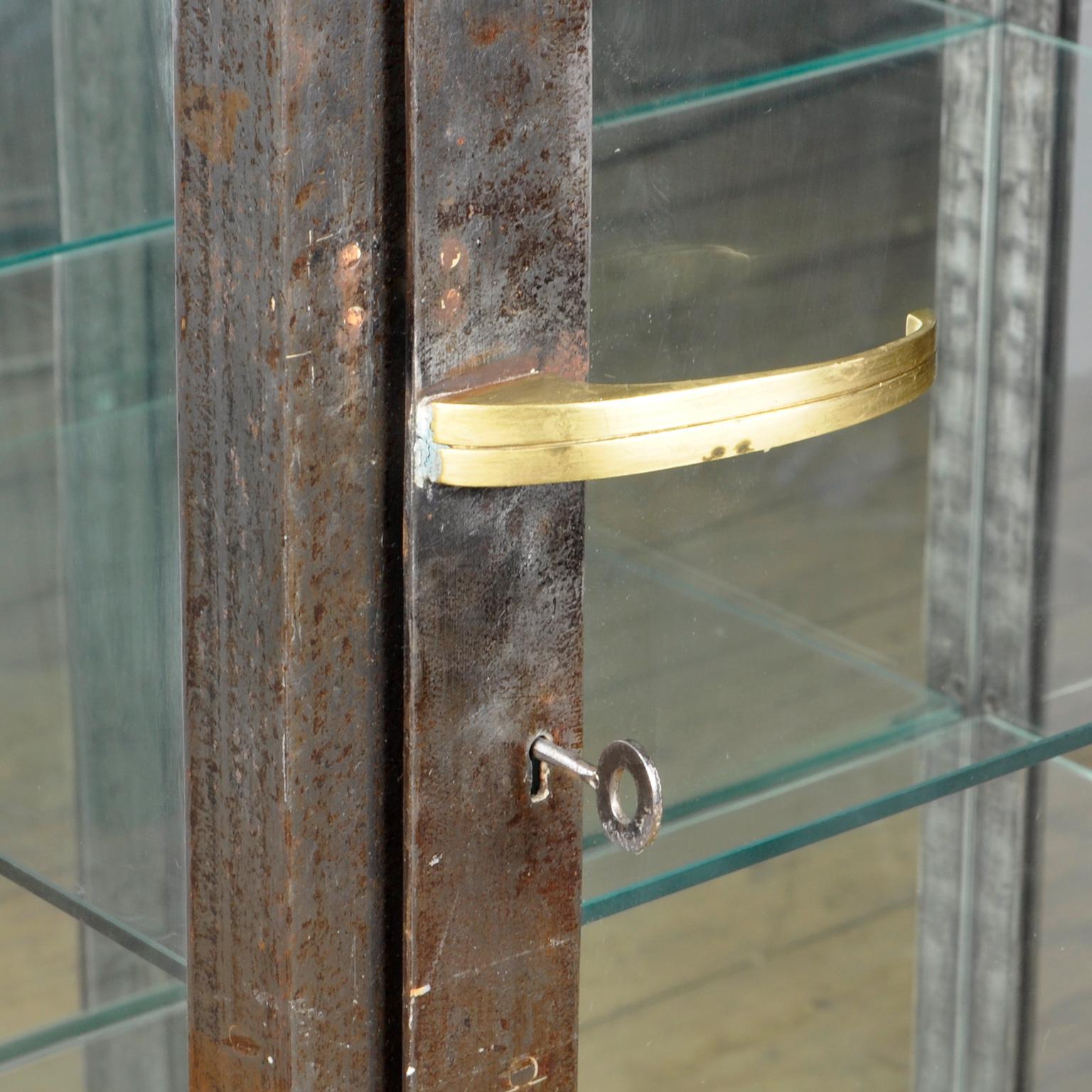 Early 20th Century Iron Medical Display Cabinet with Brass Details, 1920s