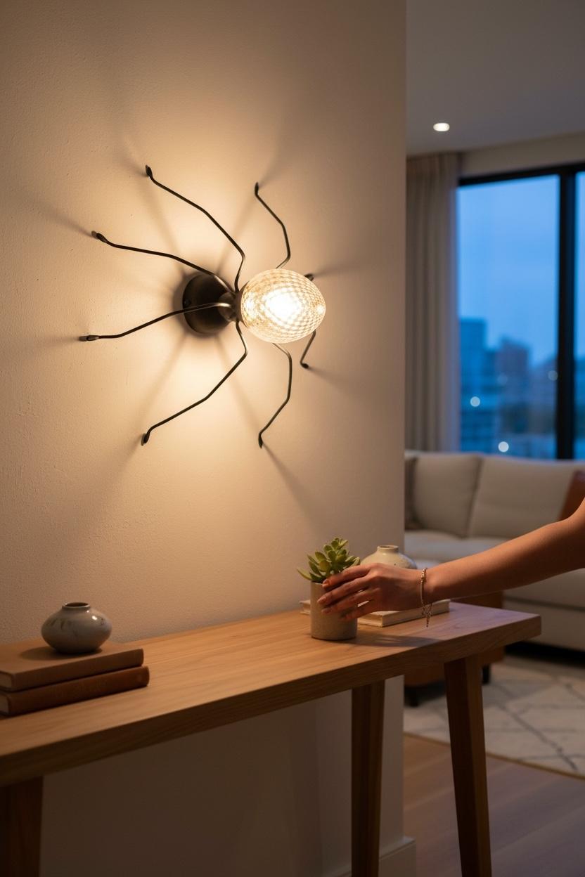 Araignée en fer et métal avec verre de Murano, applique murale Sculpture, Italie 1970 en vente 4