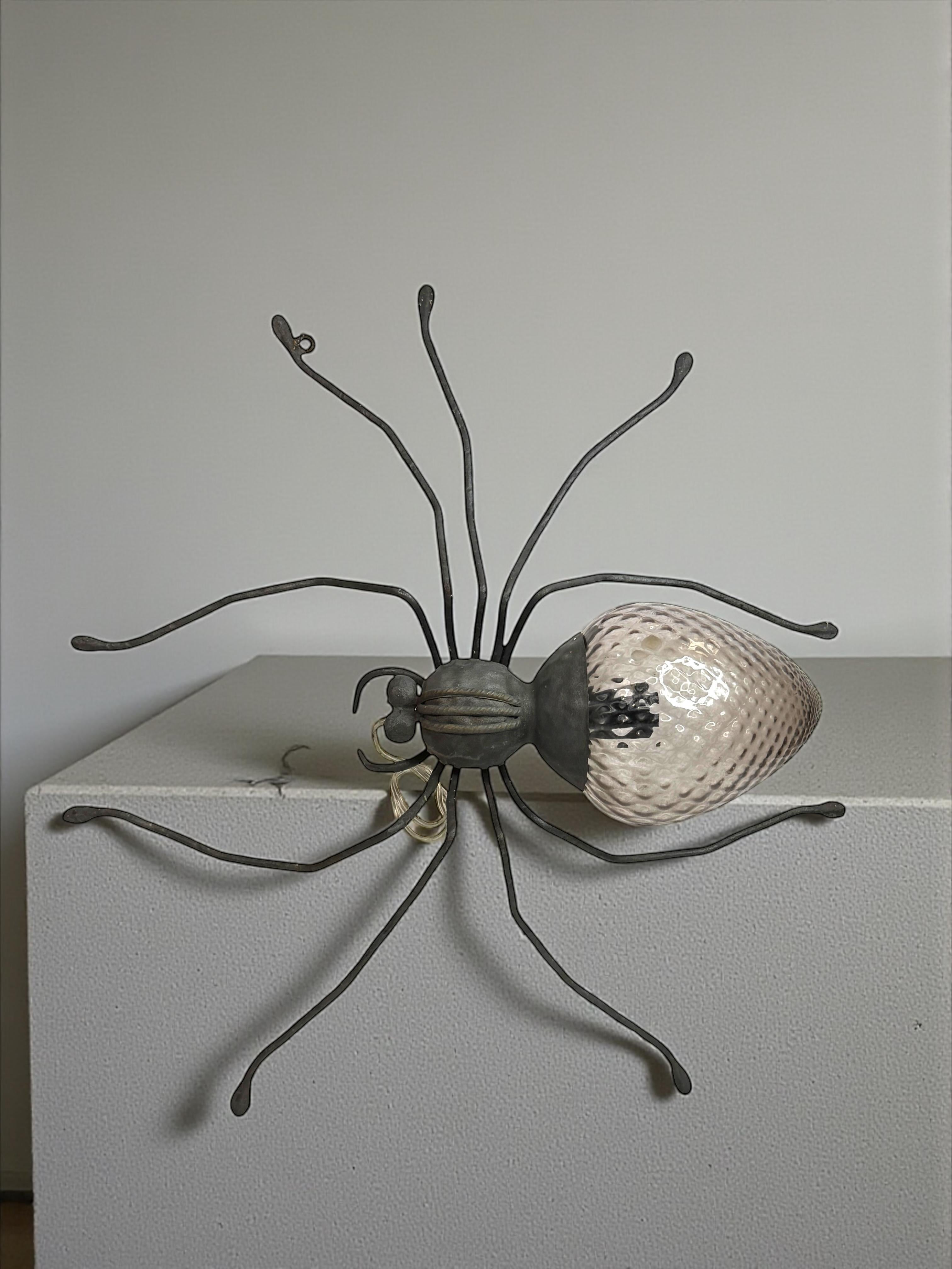 Araignée en fer et métal avec verre de Murano, applique murale Sculpture, Italie 1970 en vente 8