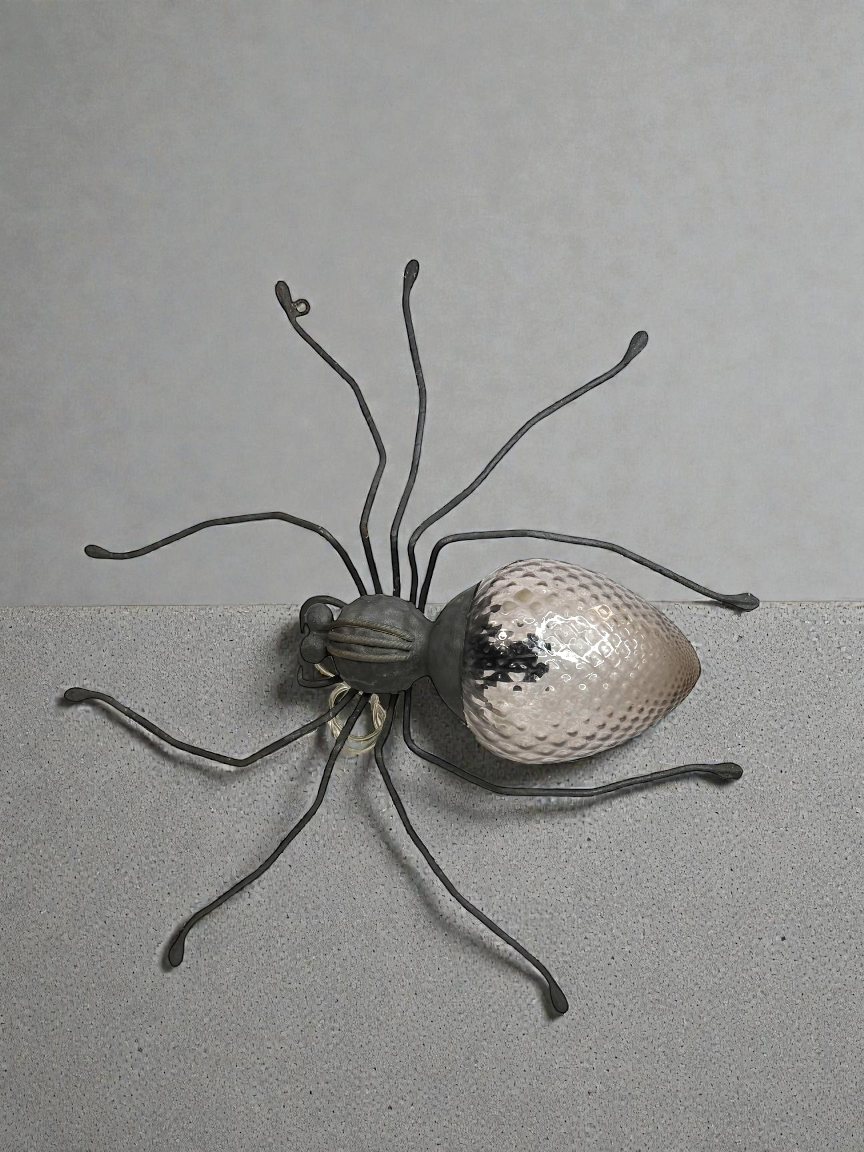 Araignée en fer et métal avec verre de Murano, applique murale Sculpture, Italie 1970 en vente 9