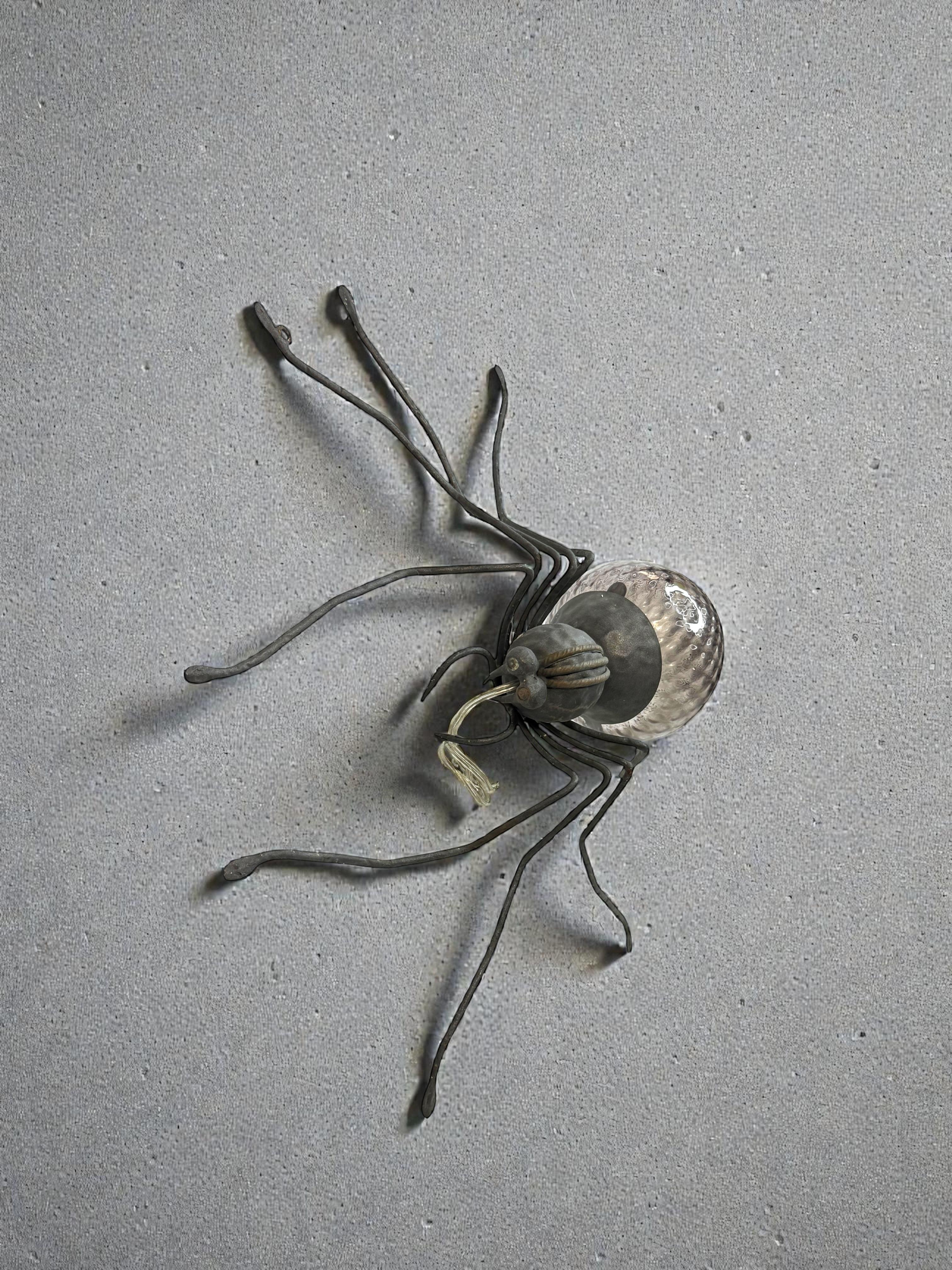 Araignée en fer et métal avec verre de Murano, applique murale Sculpture, Italie 1970 en vente 11