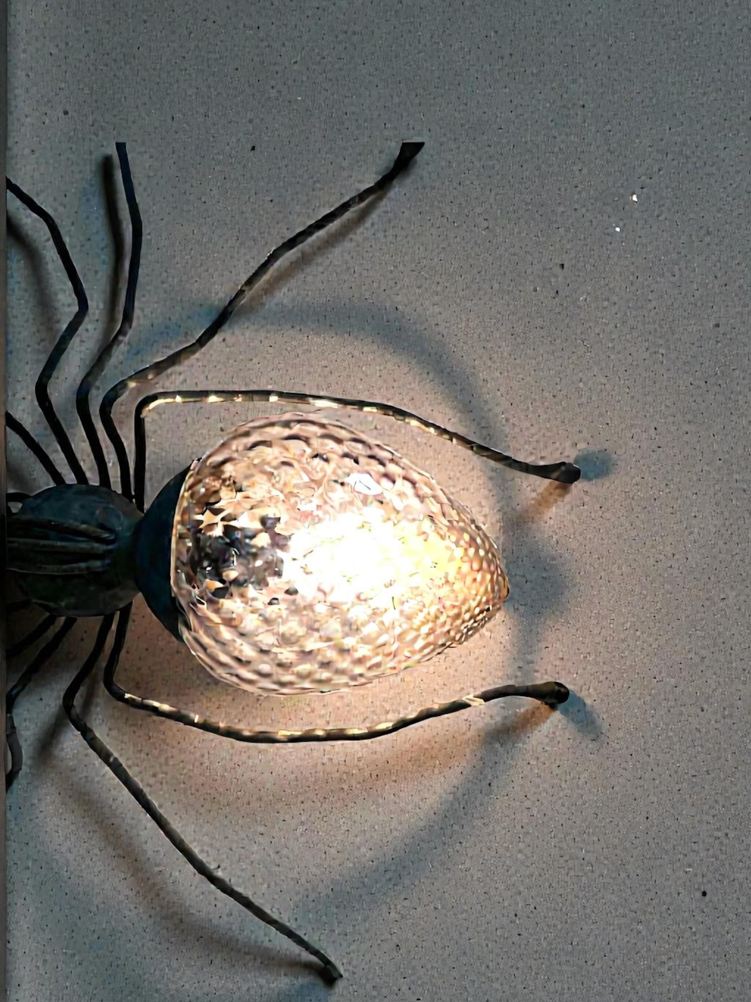 Araignée en fer et métal avec verre de Murano, applique murale Sculpture, Italie 1970 en vente 12