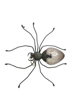 Iron Metal Spider with Murano Glass, Sconce Wall Light Sculpture, Italy 1970s