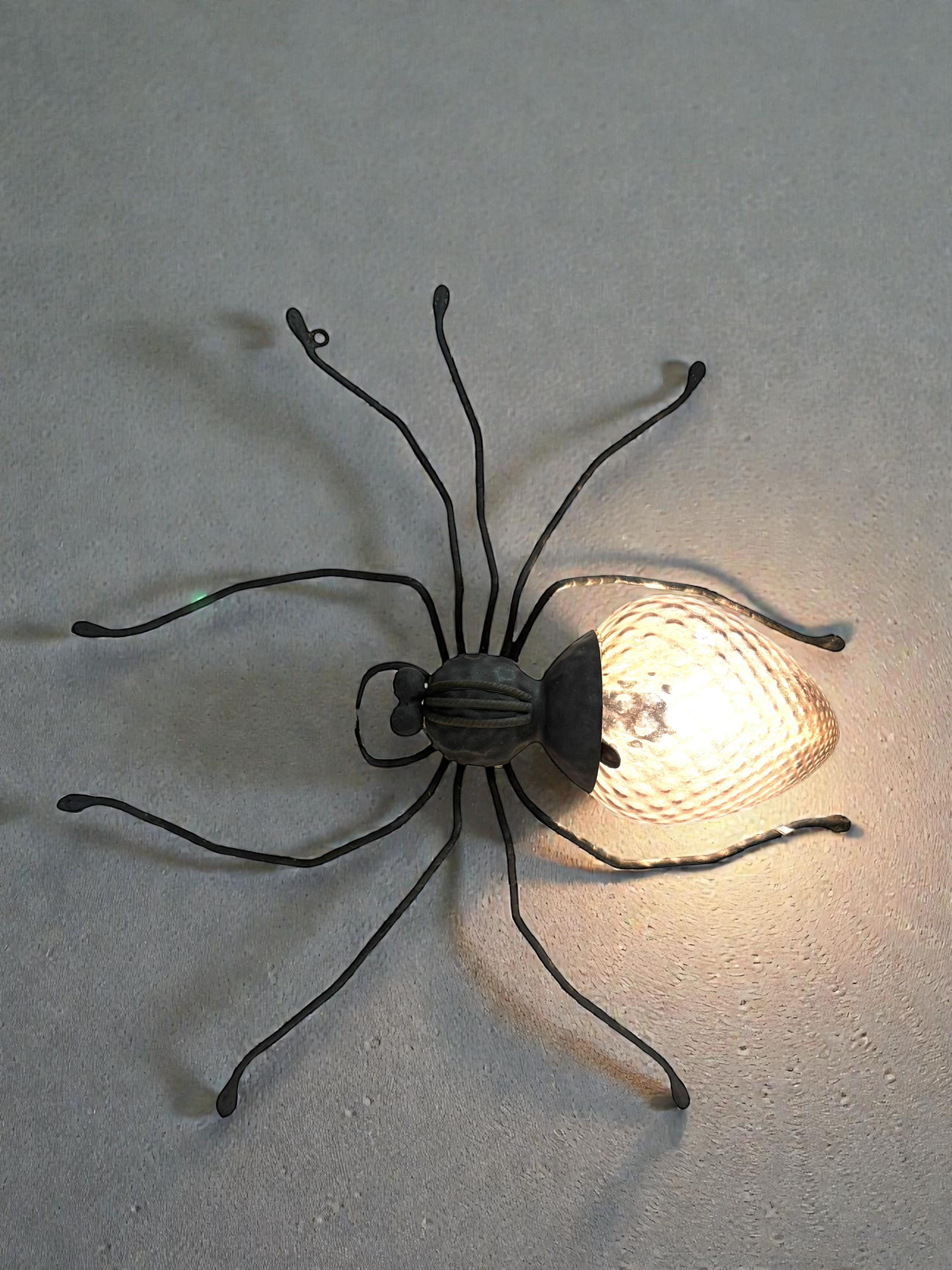 Araignée en fer et métal avec verre de Murano, applique murale Sculpture, Italie 1970 en vente 13