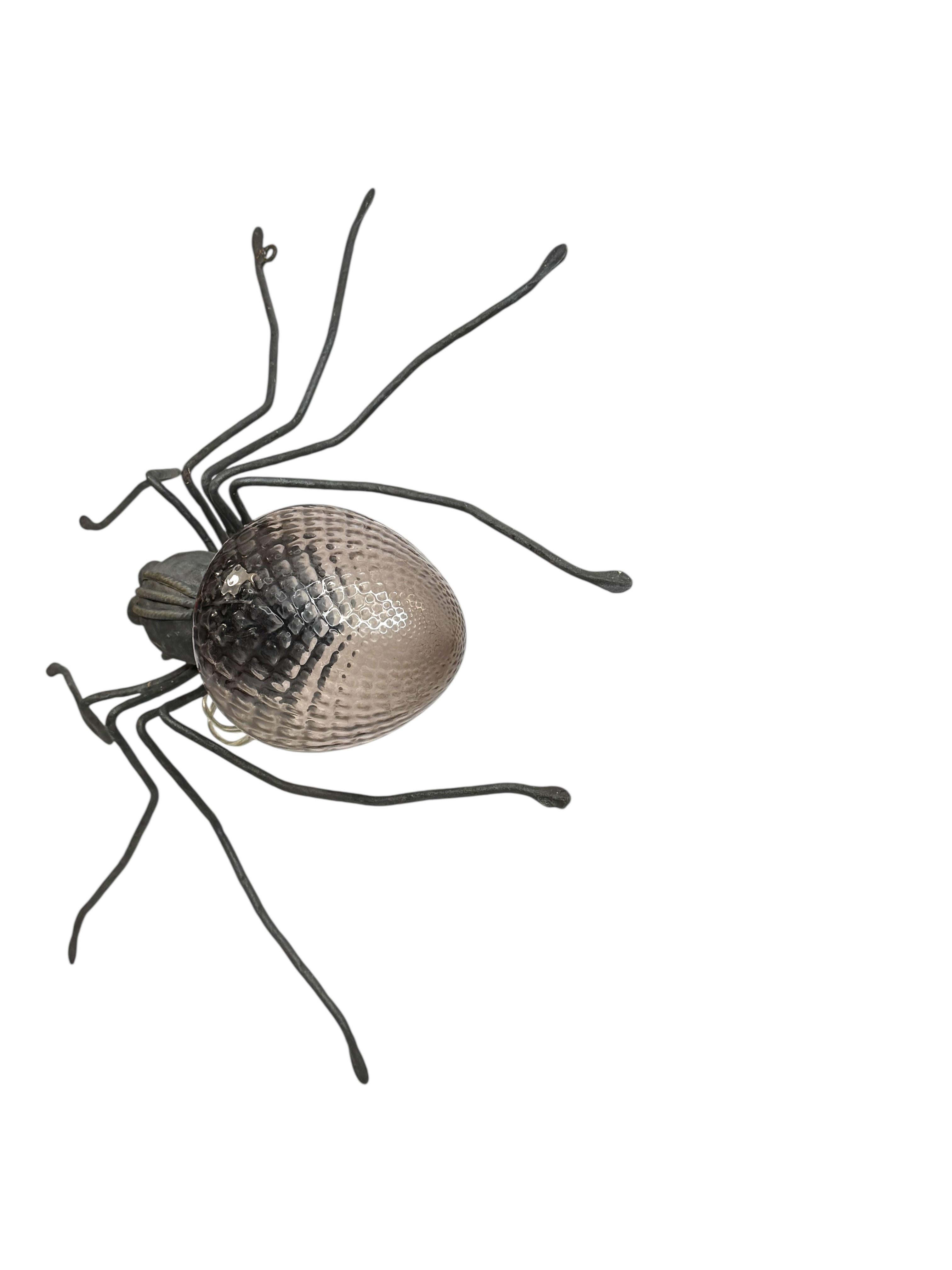 Araignée en fer et métal avec verre de Murano, applique murale Sculpture, Italie 1970 Bon état - En vente à Nuernberg, DE
