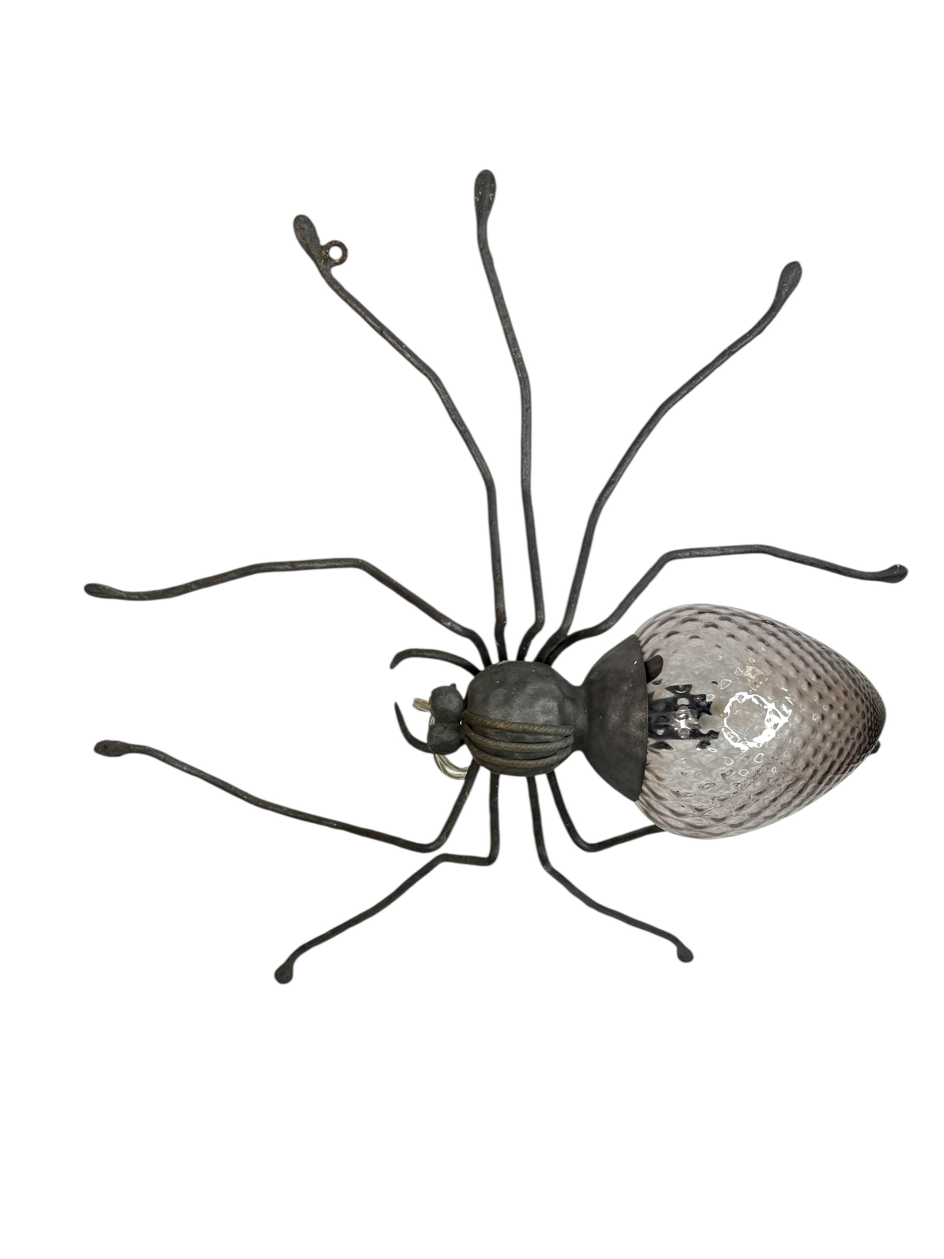 Araignée en fer et métal avec verre de Murano, applique murale Sculpture, Italie 1970 en vente 2