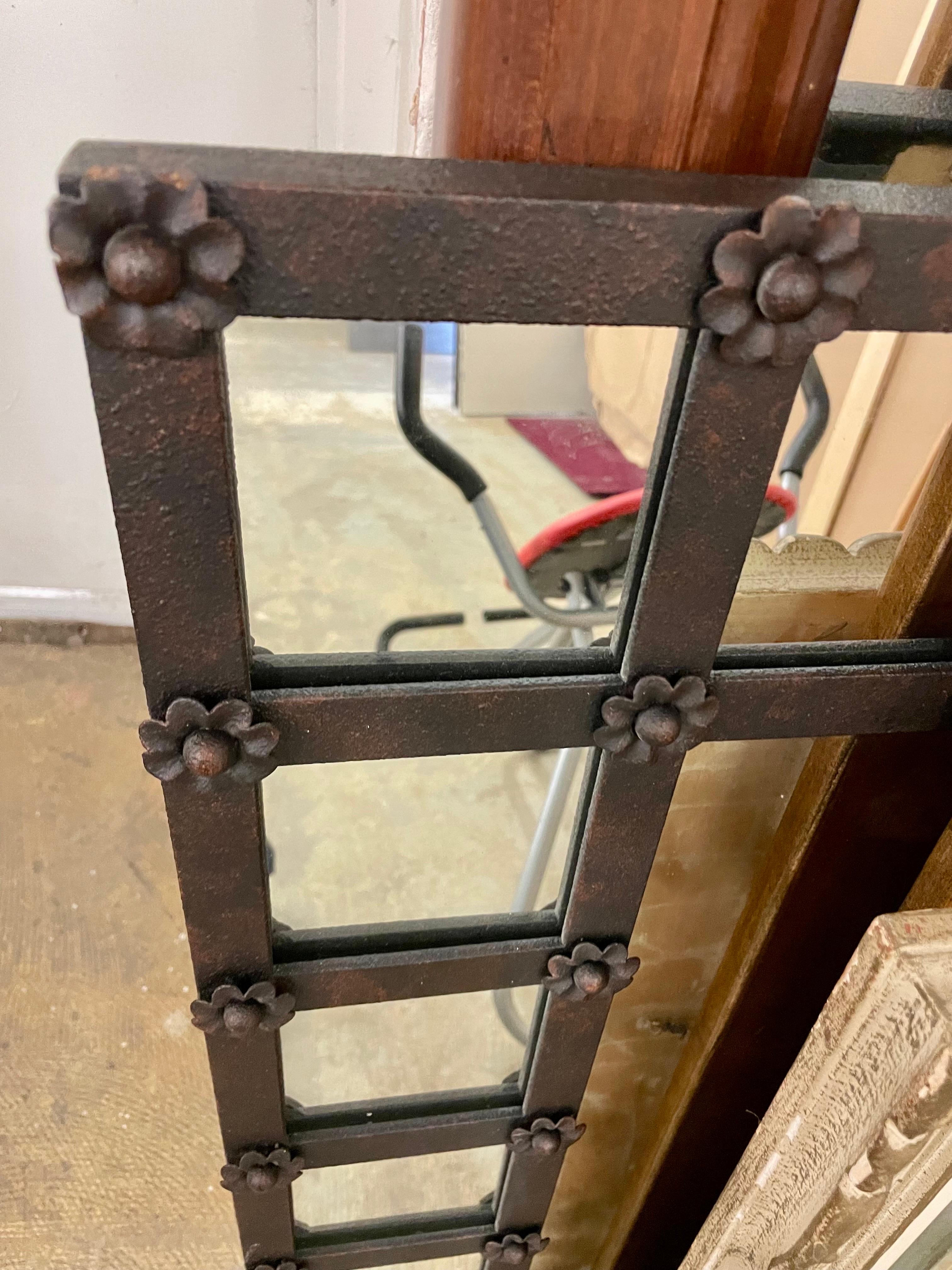 Large Scale Multi Panel Iron Mirror with Rosettes 6
