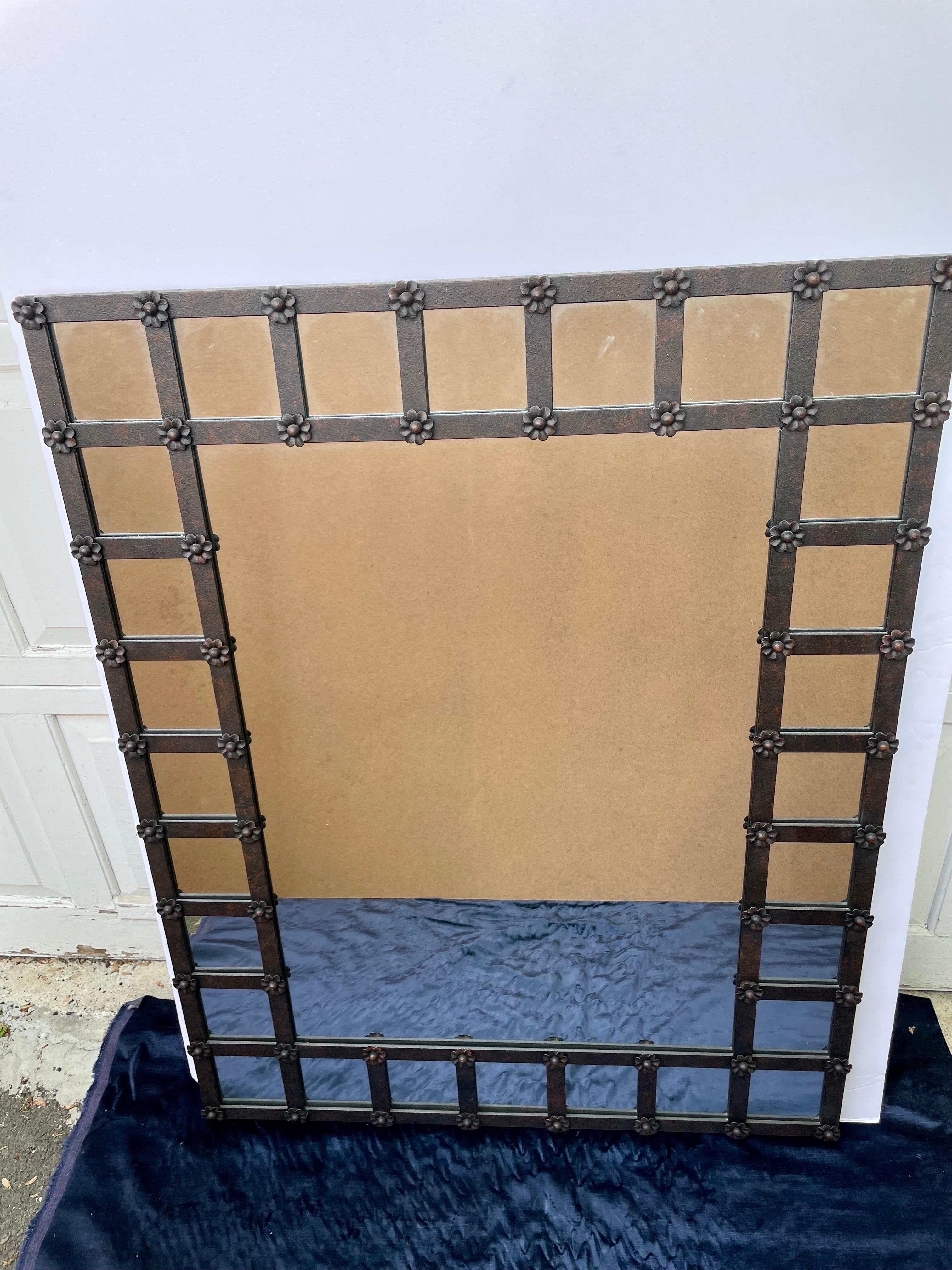Large Scale Multi Panel Iron Mirror with Rosettes In Good Condition In New York, NY