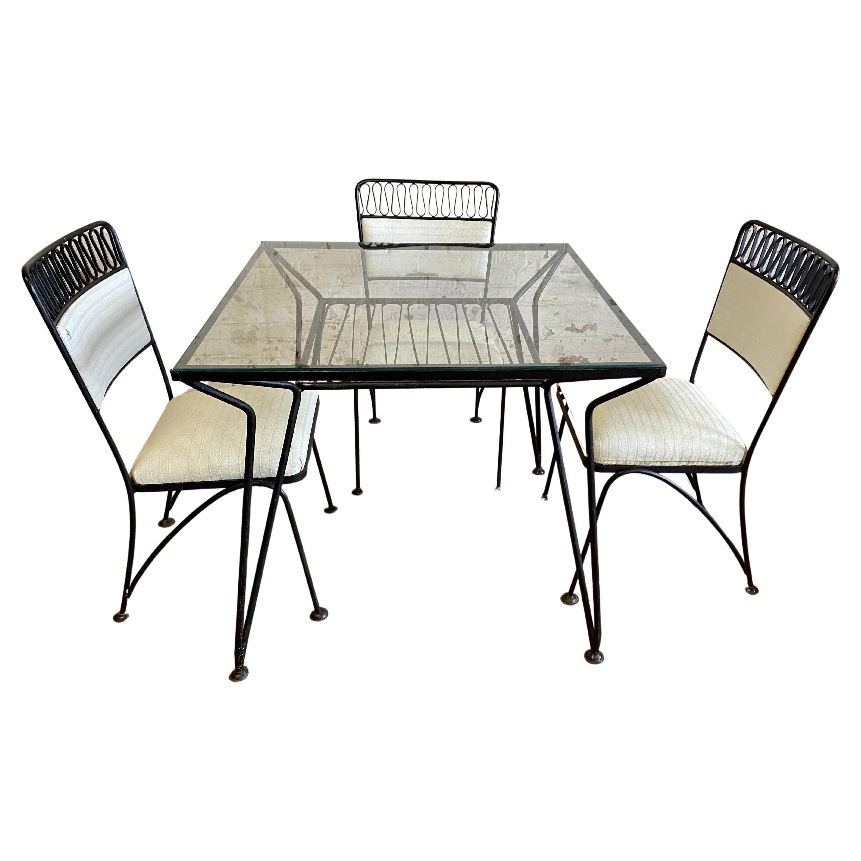 Ensemble de table moderniste en fer, jardin, intérieur / extérieur, par Salterini