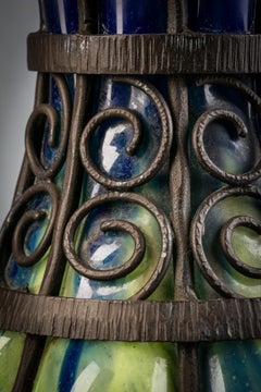 Iron Mounted Degue Glass Vase, circa 1900