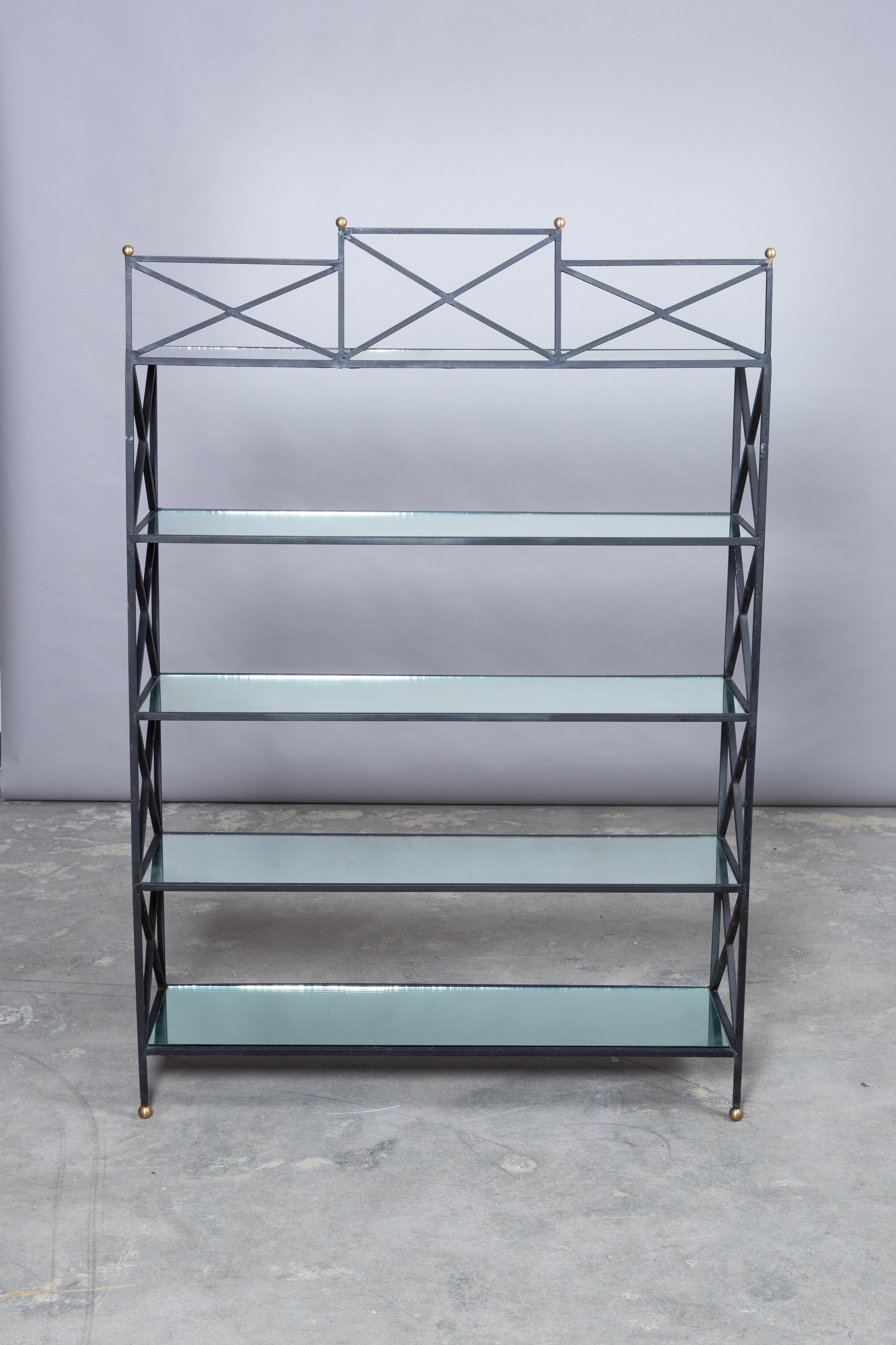 Iron Neoclassical Style Étagère with Mirror Shelves For Sale 4