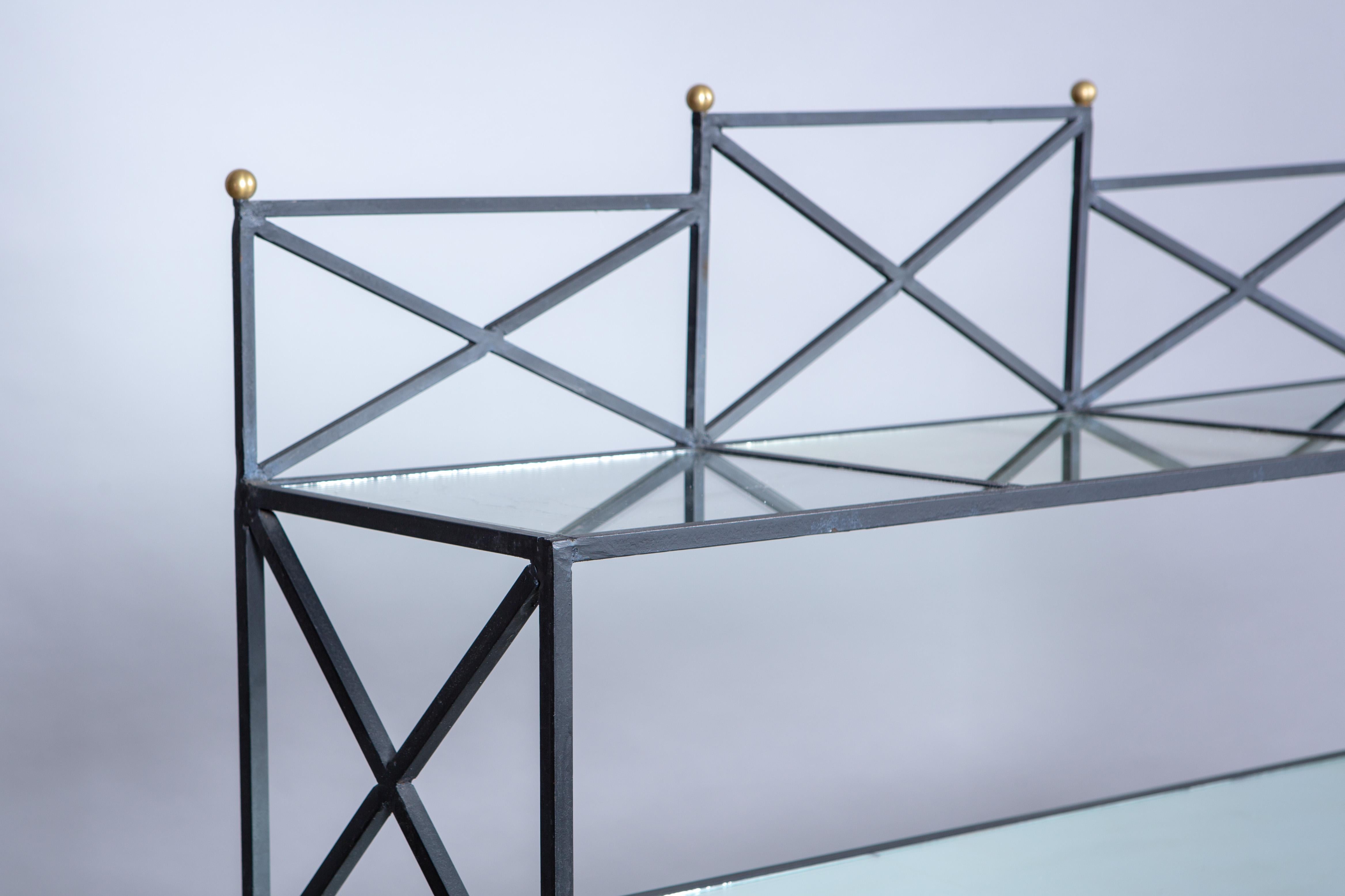 Iron Neoclassical Style Étagère with Mirror Shelves For Sale 1